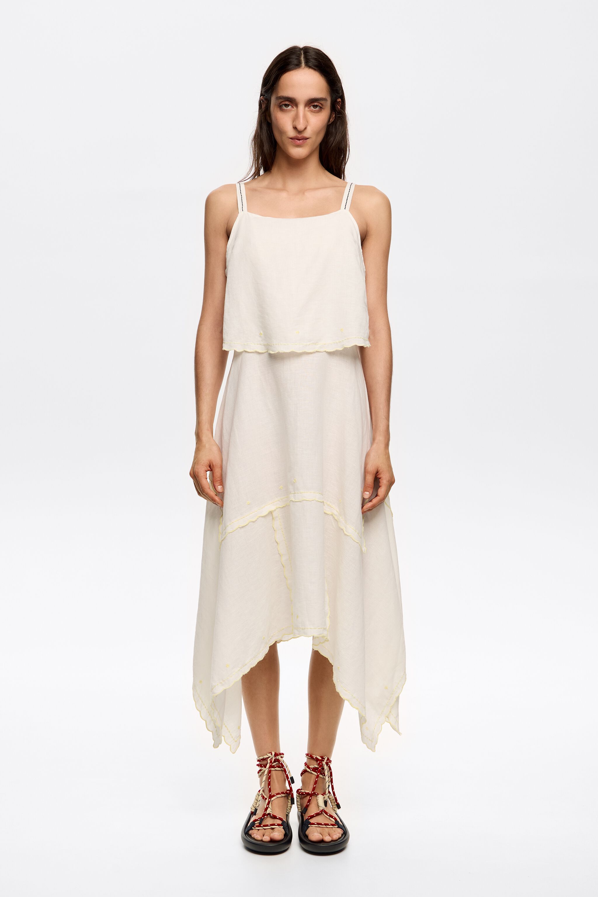 Cream linen overlapped dress