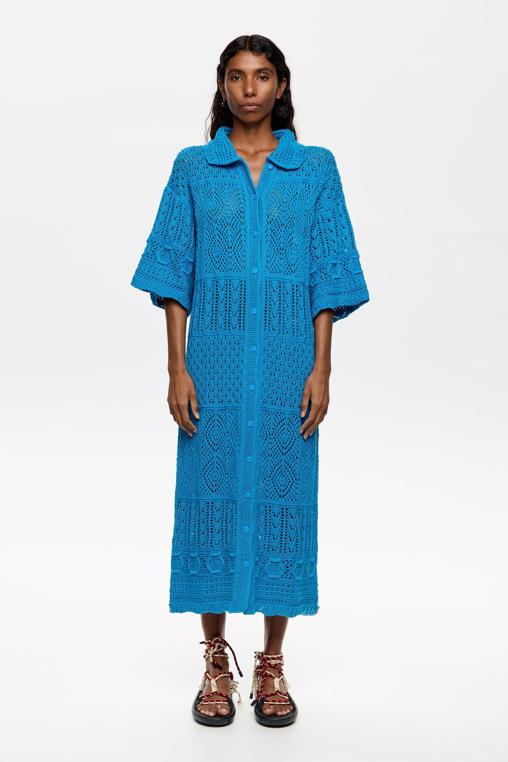 Oversize electric blue crochet dress