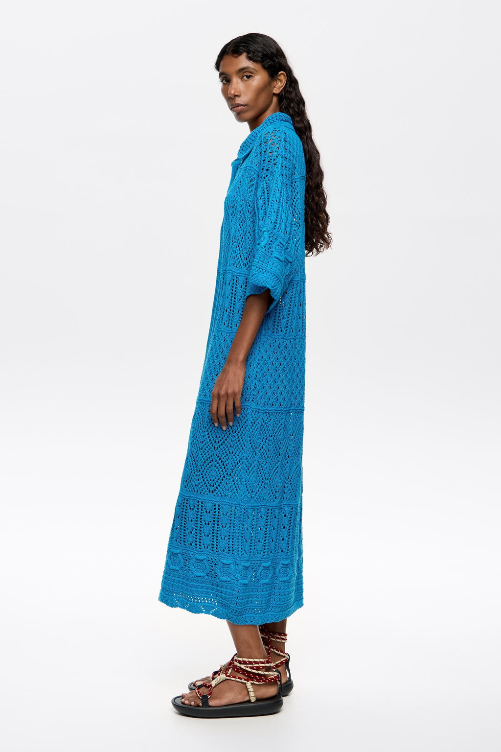 Oversize electric blue crochet dress