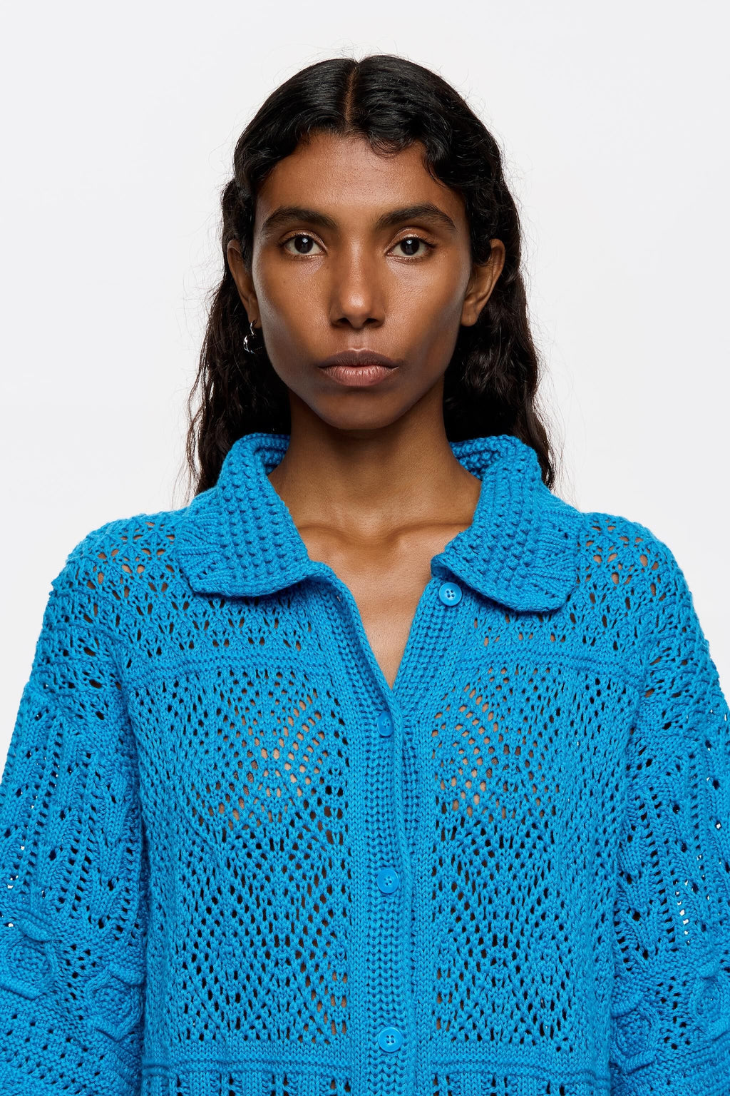 Oversize electric blue crochet dress