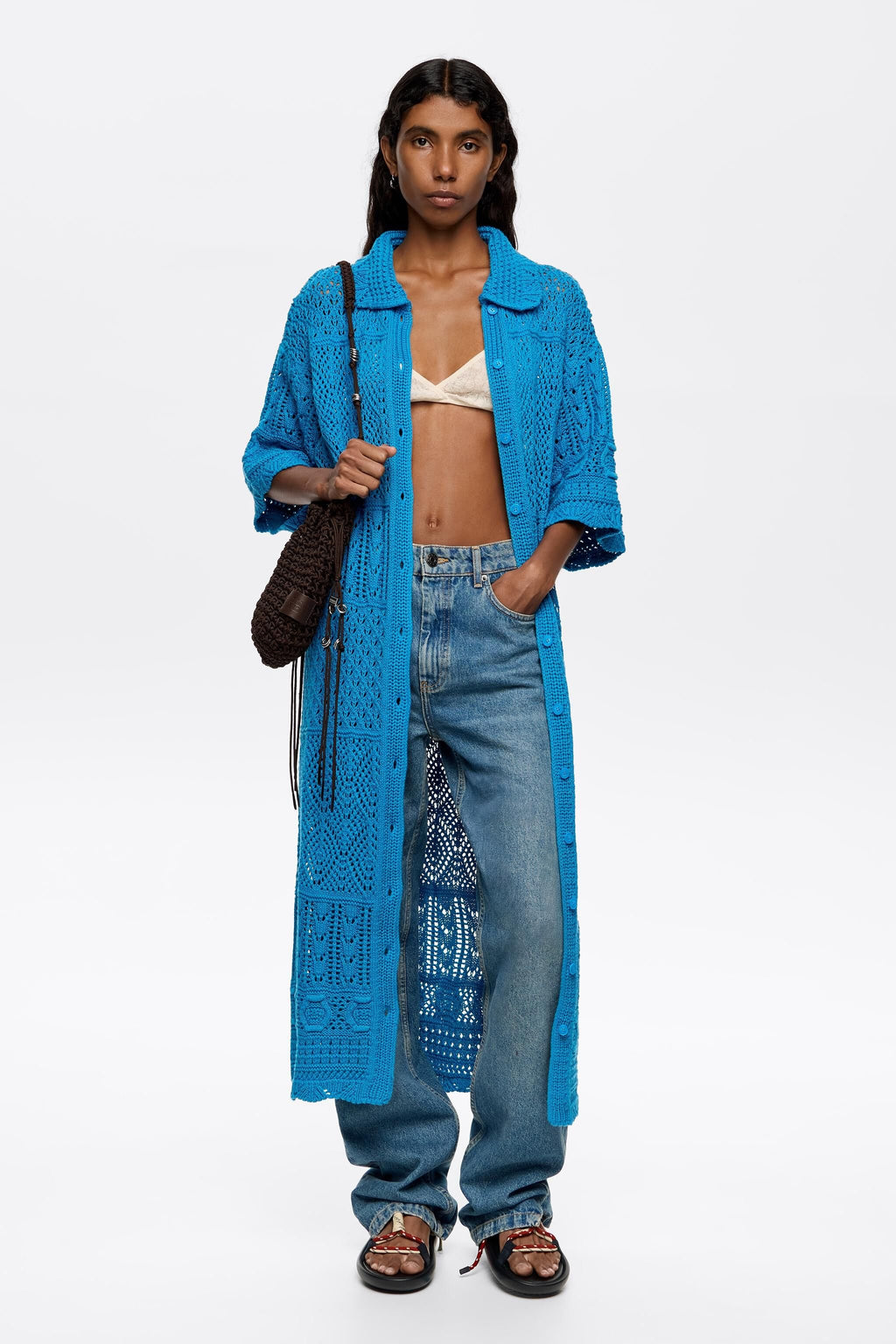 Oversize electric blue crochet dress