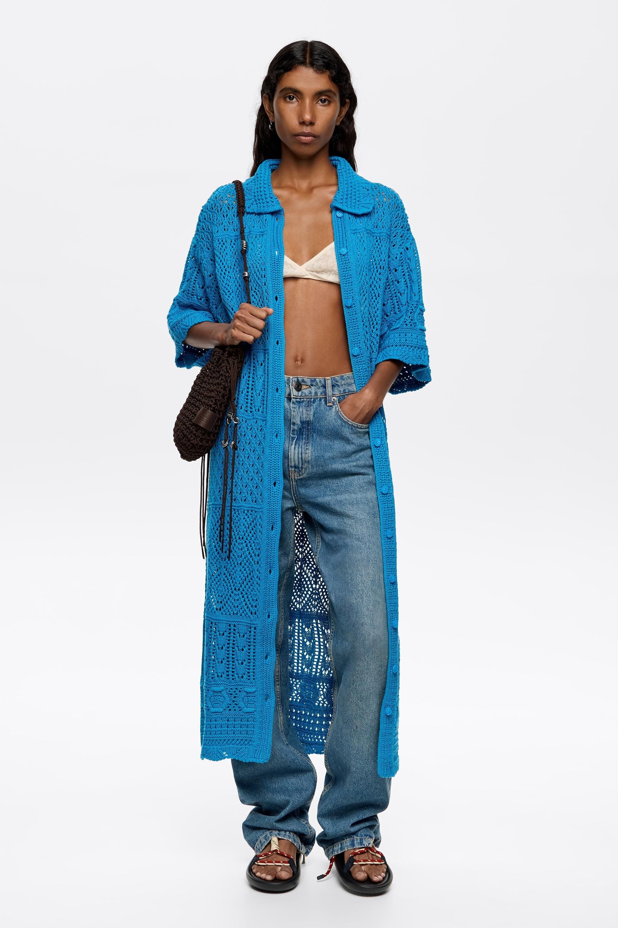 Oversize electric blue crochet dress