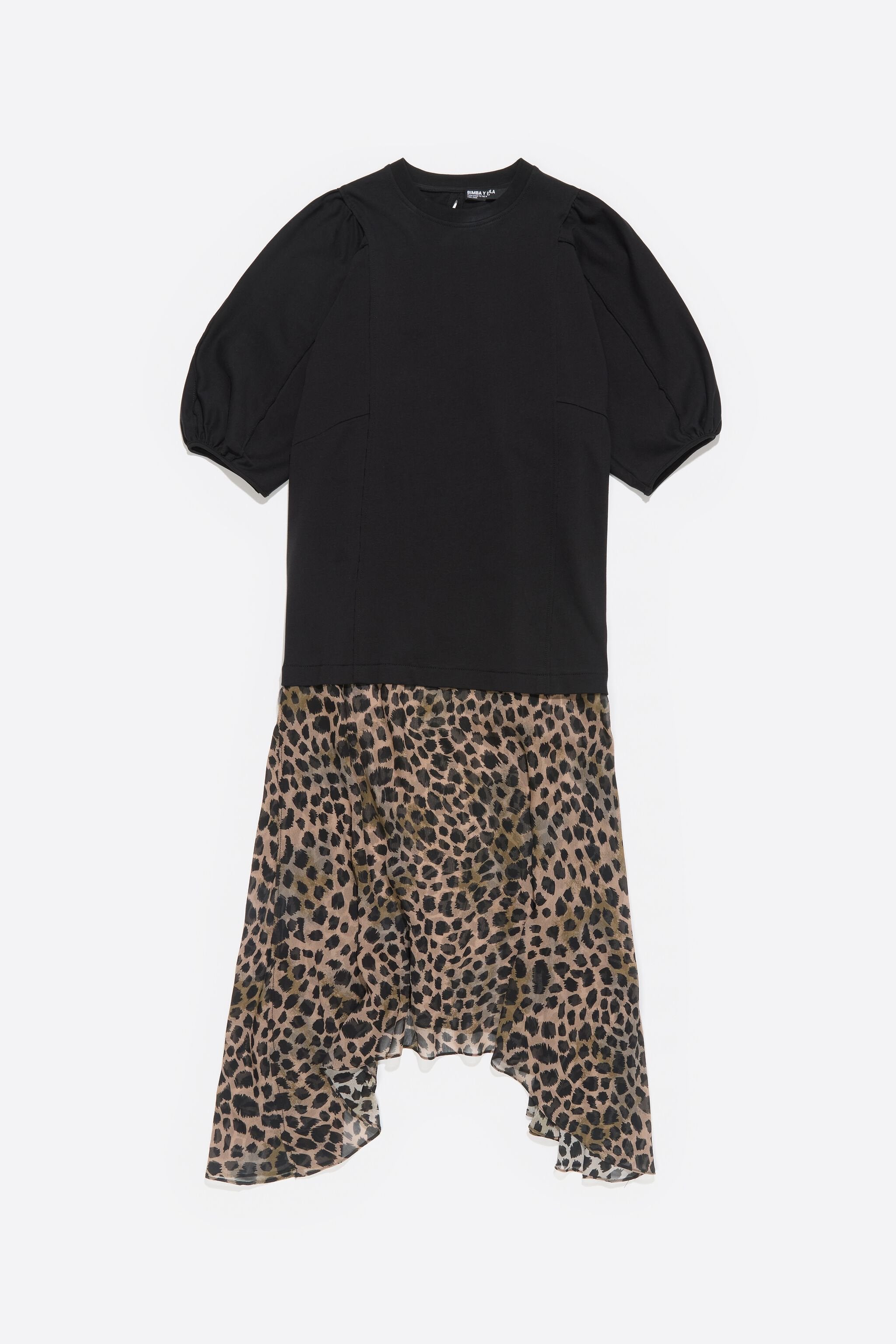 Khaki Cheetah two-material midi dress