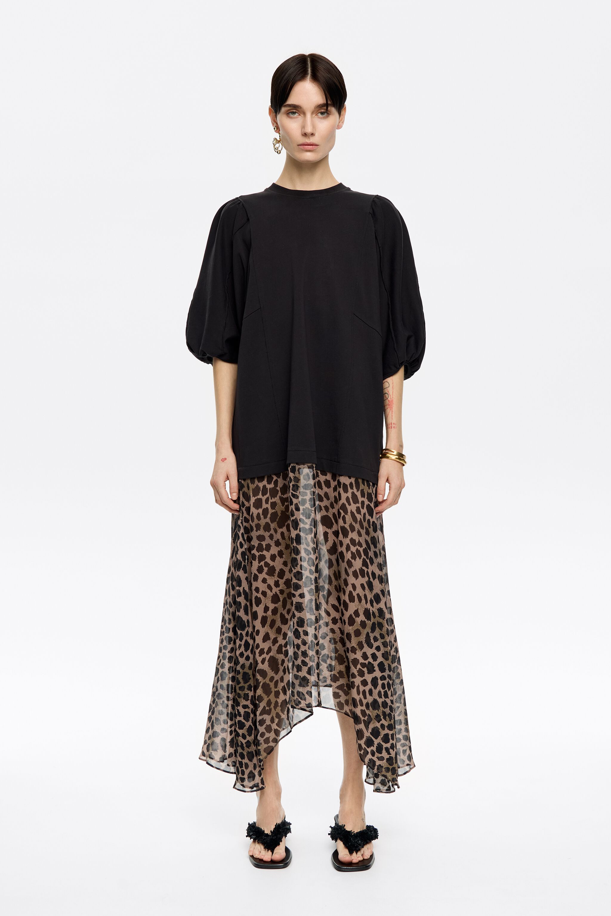 Khaki Cheetah two-material midi dress