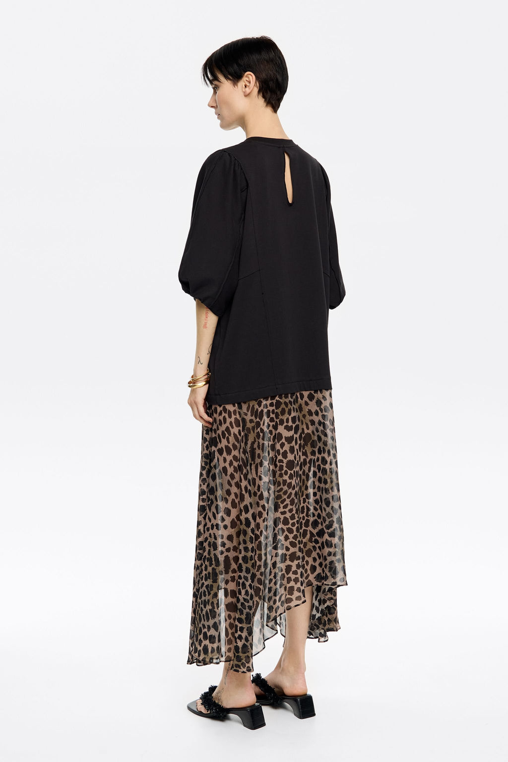 Khaki Cheetah two-material midi dress