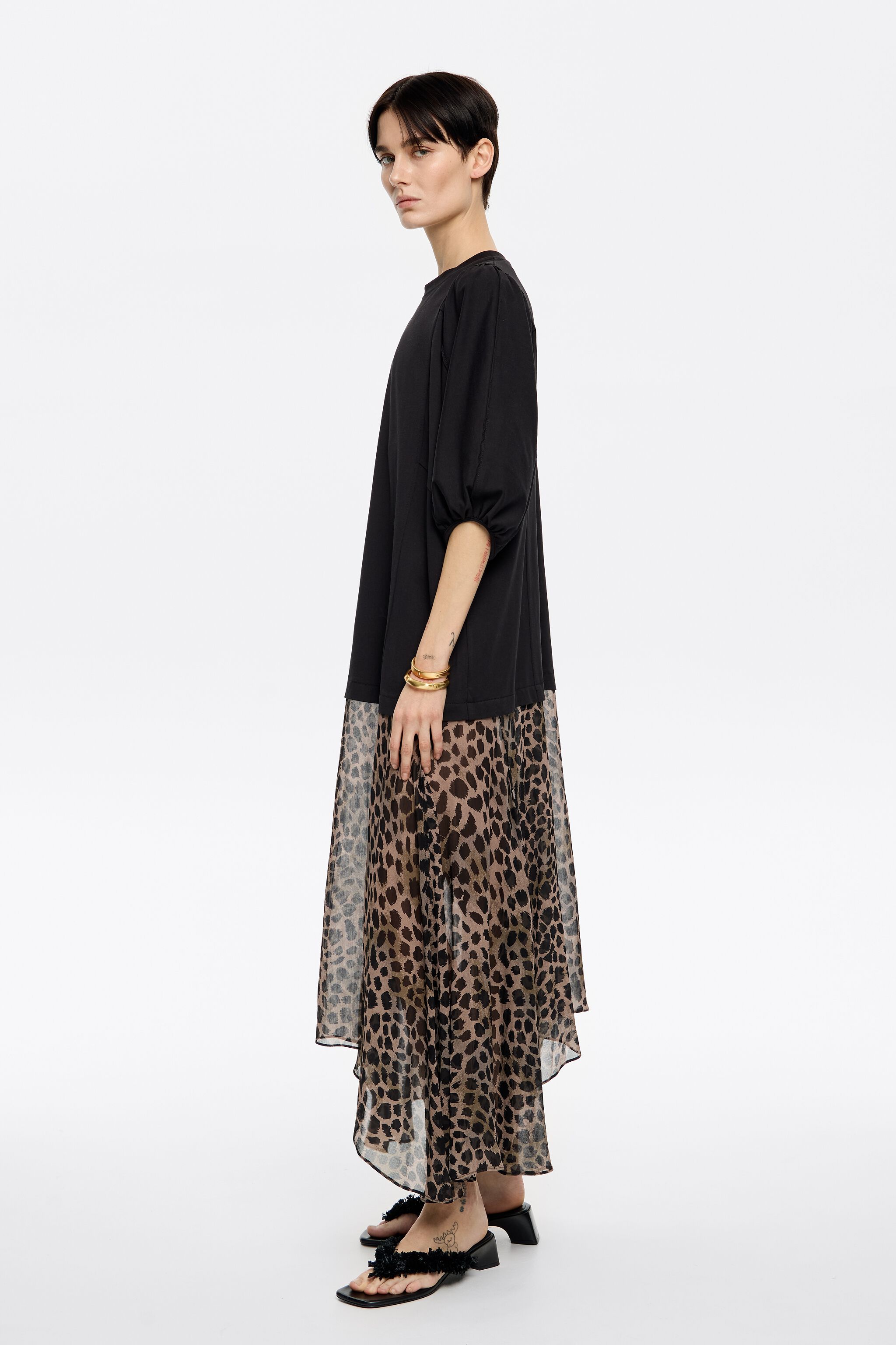 Khaki Cheetah two-material midi dress