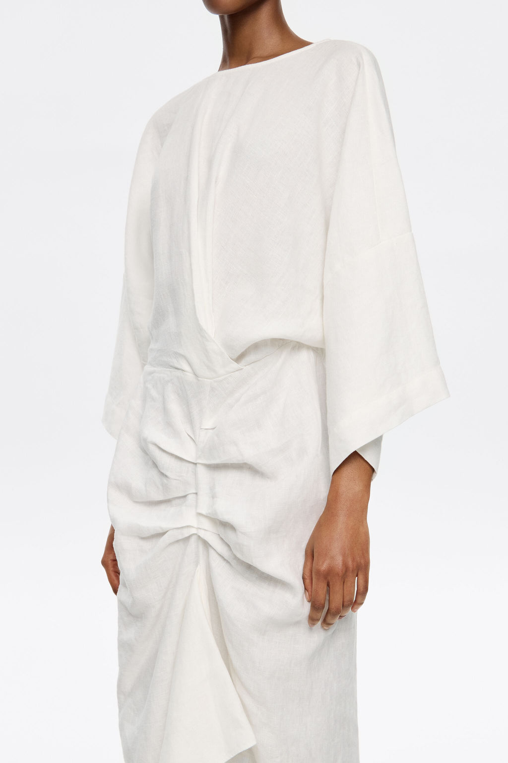 Ivory linen dress with ruffle