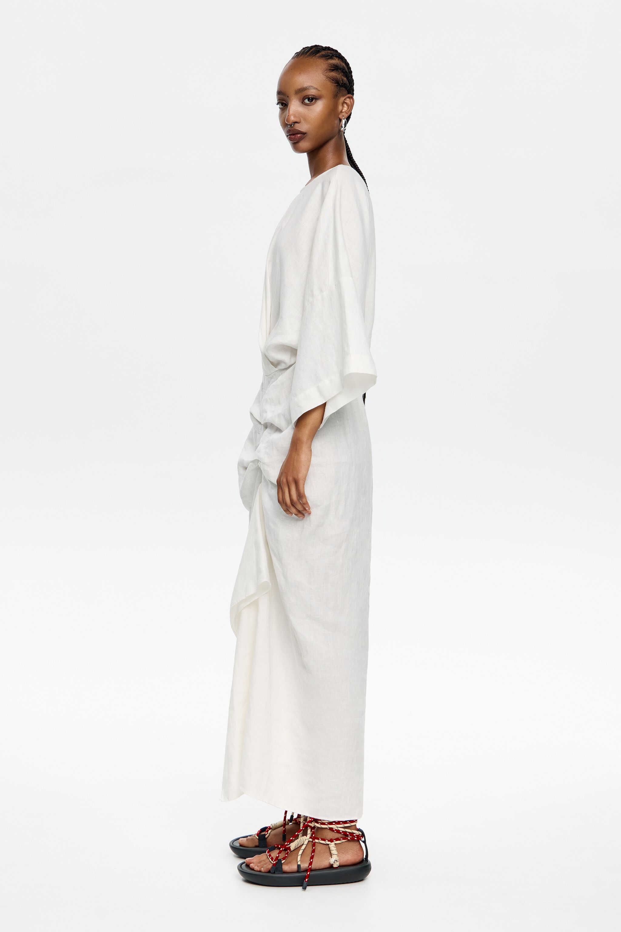 Ivory linen dress with ruffle