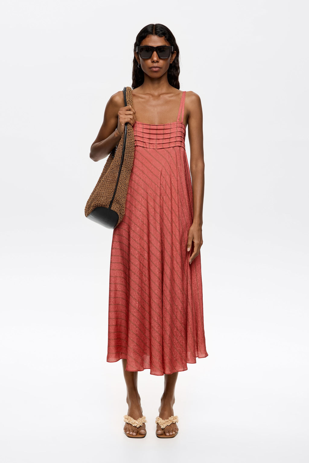 Coral camisole dress with flare