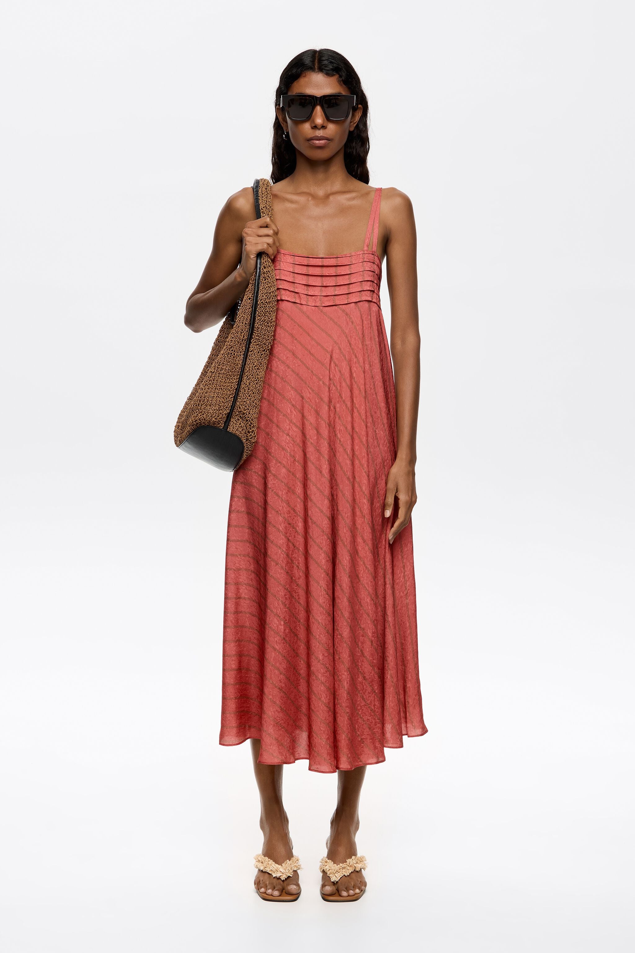 Coral camisole dress with flare