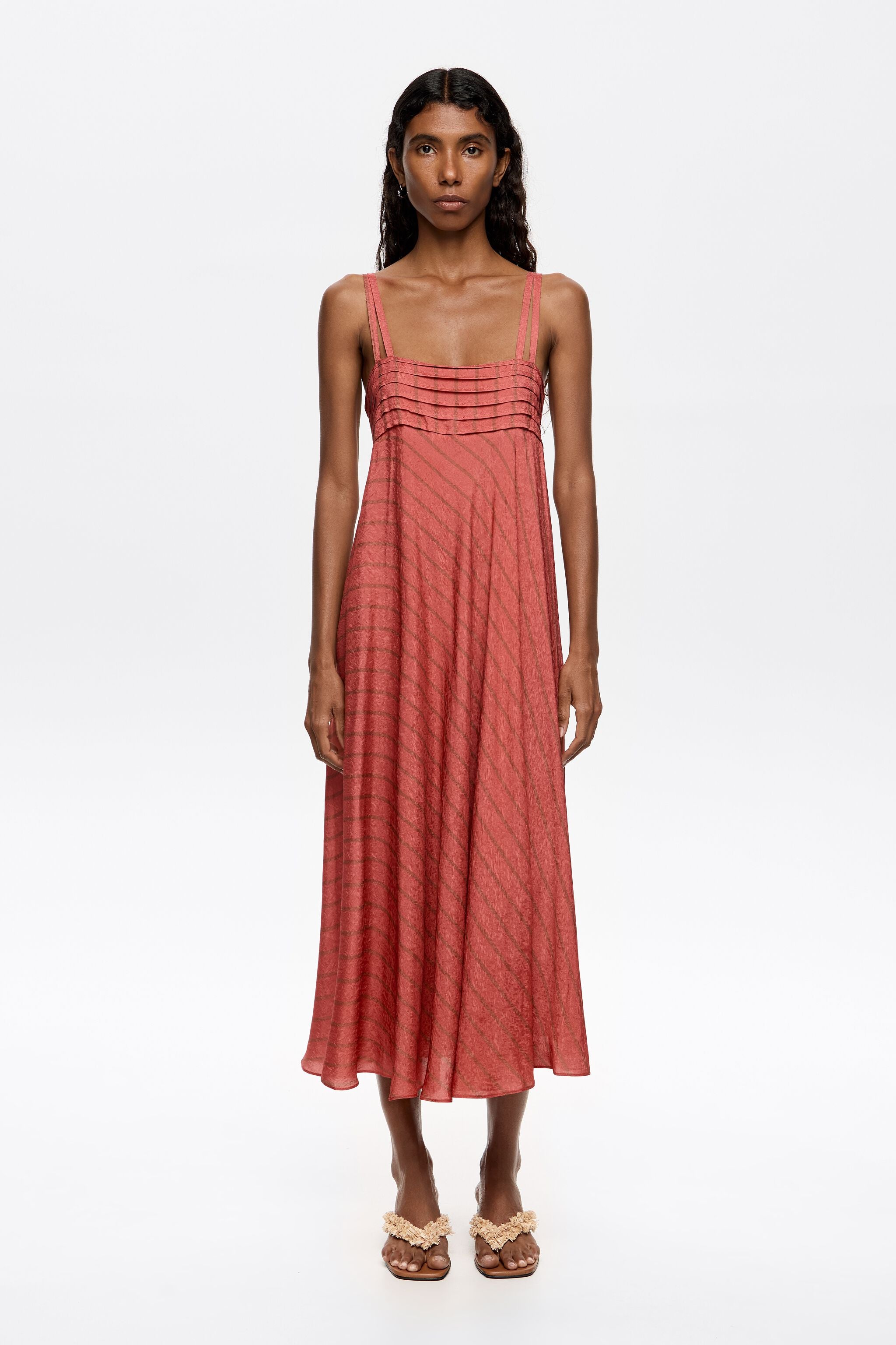 Coral camisole dress with flare