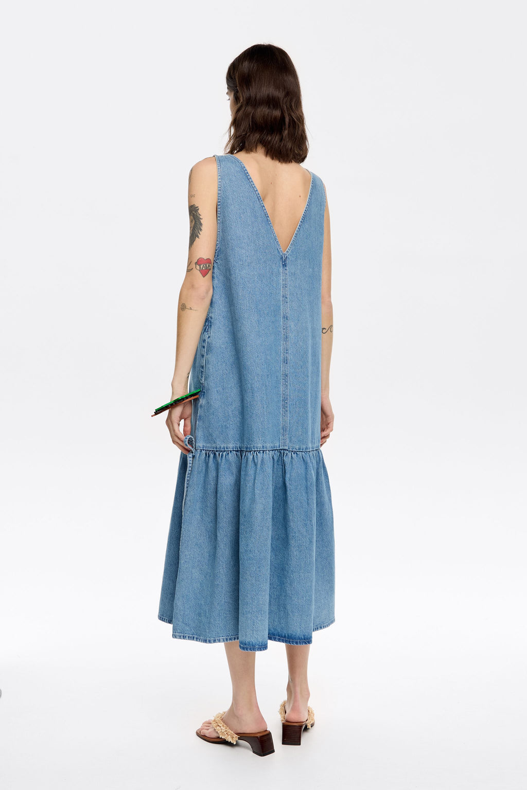 Blue denim flared midi dress