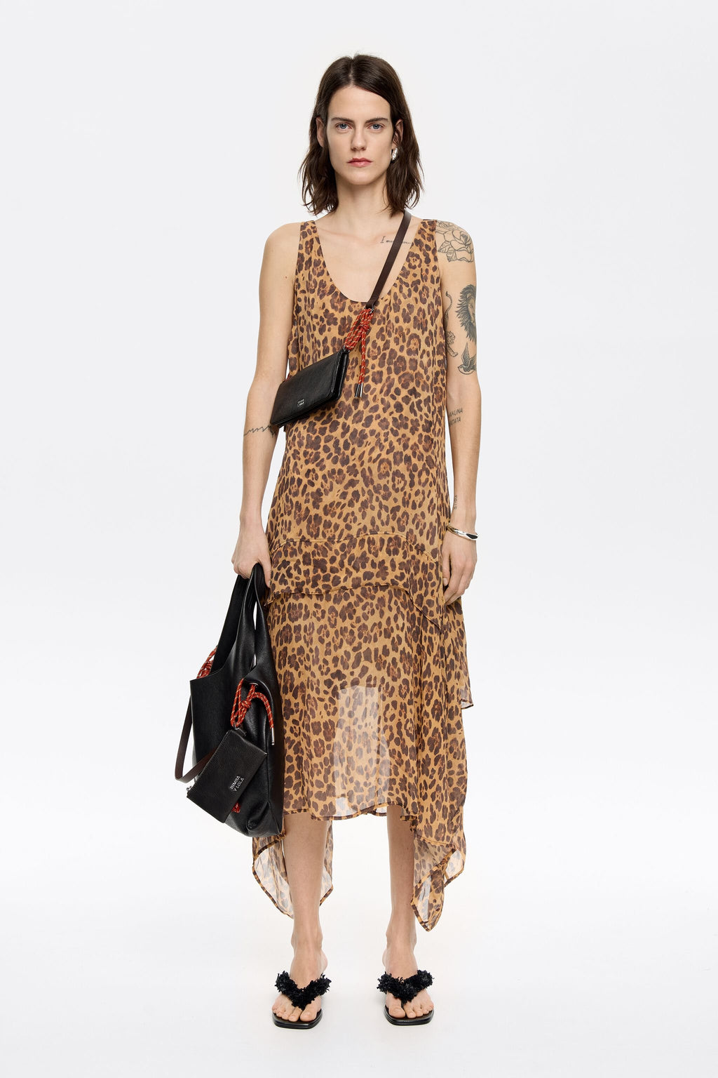 Beige Leopard fluid asymmetric dress