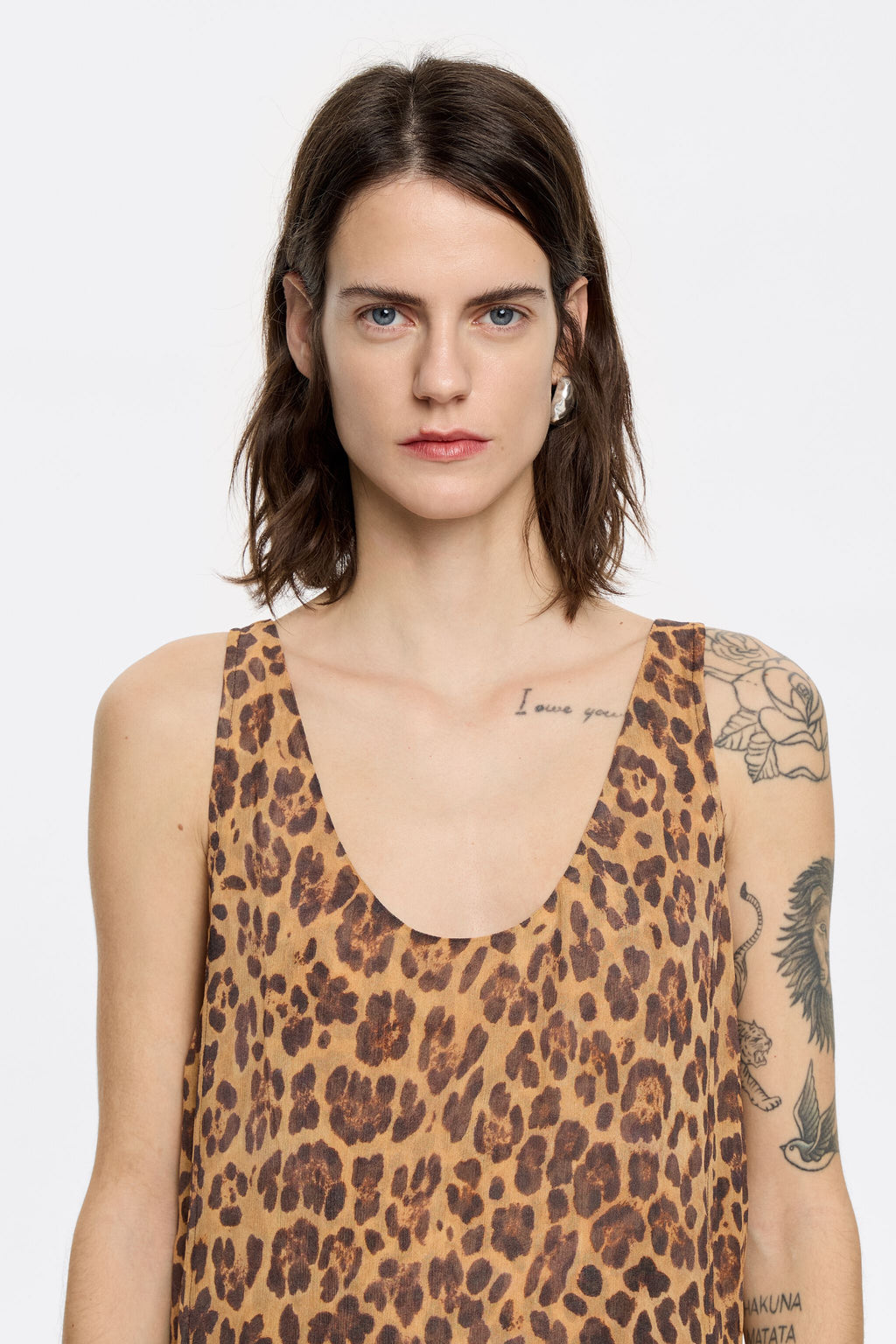 Beige Leopard fluid asymmetric dress