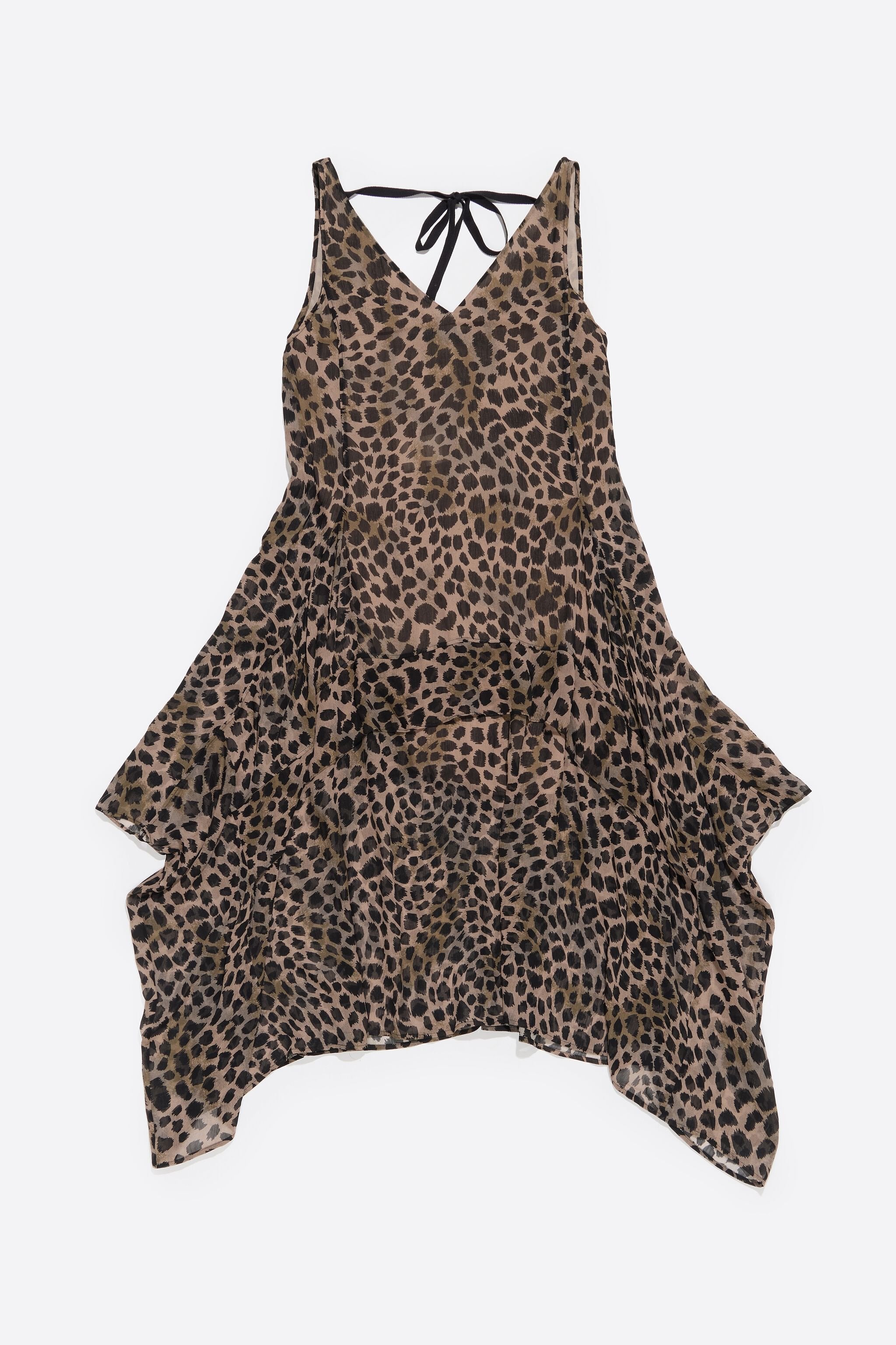 Khaki Cheetah asymmetric flowing dress