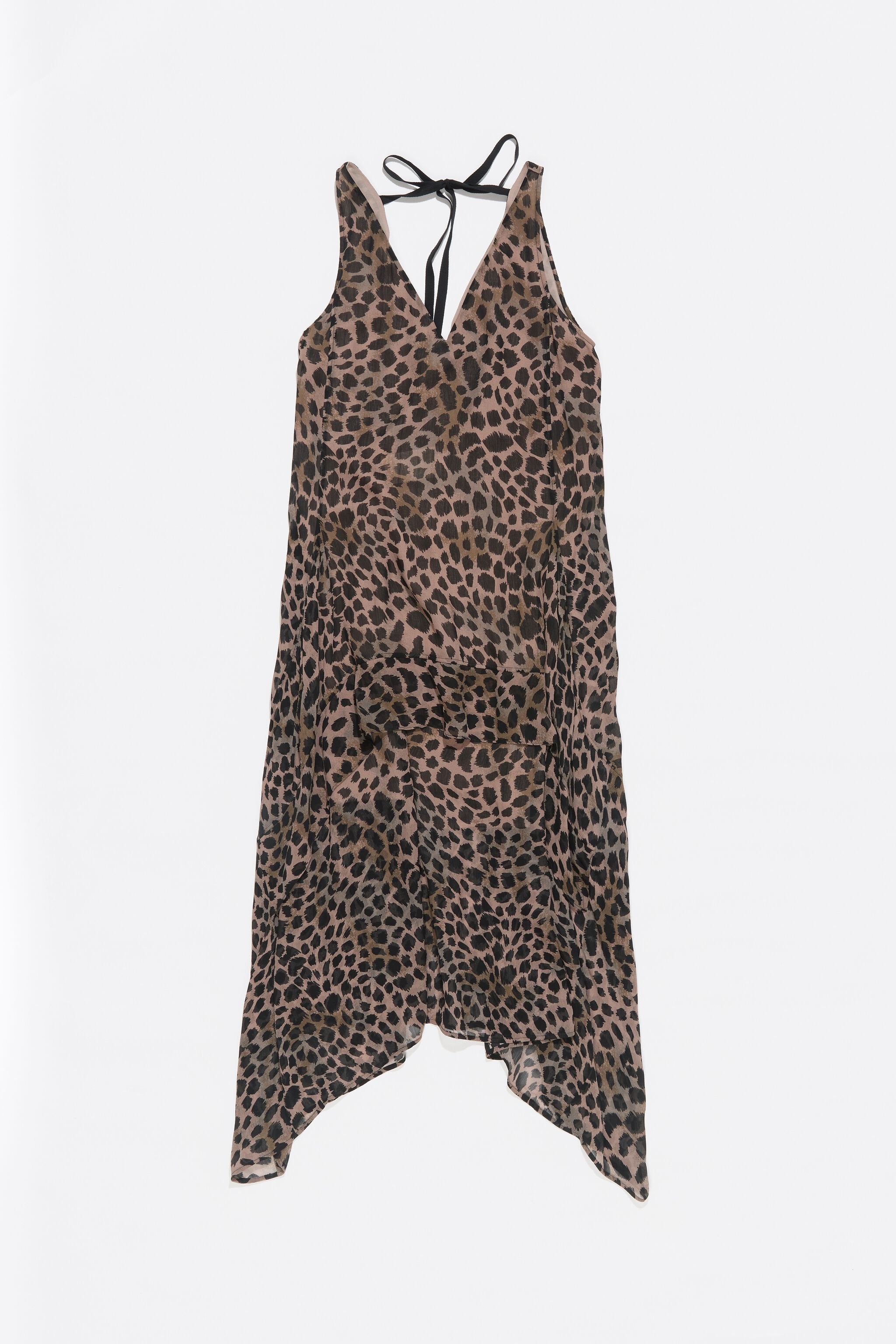 Khaki Cheetah asymmetric flowing dress