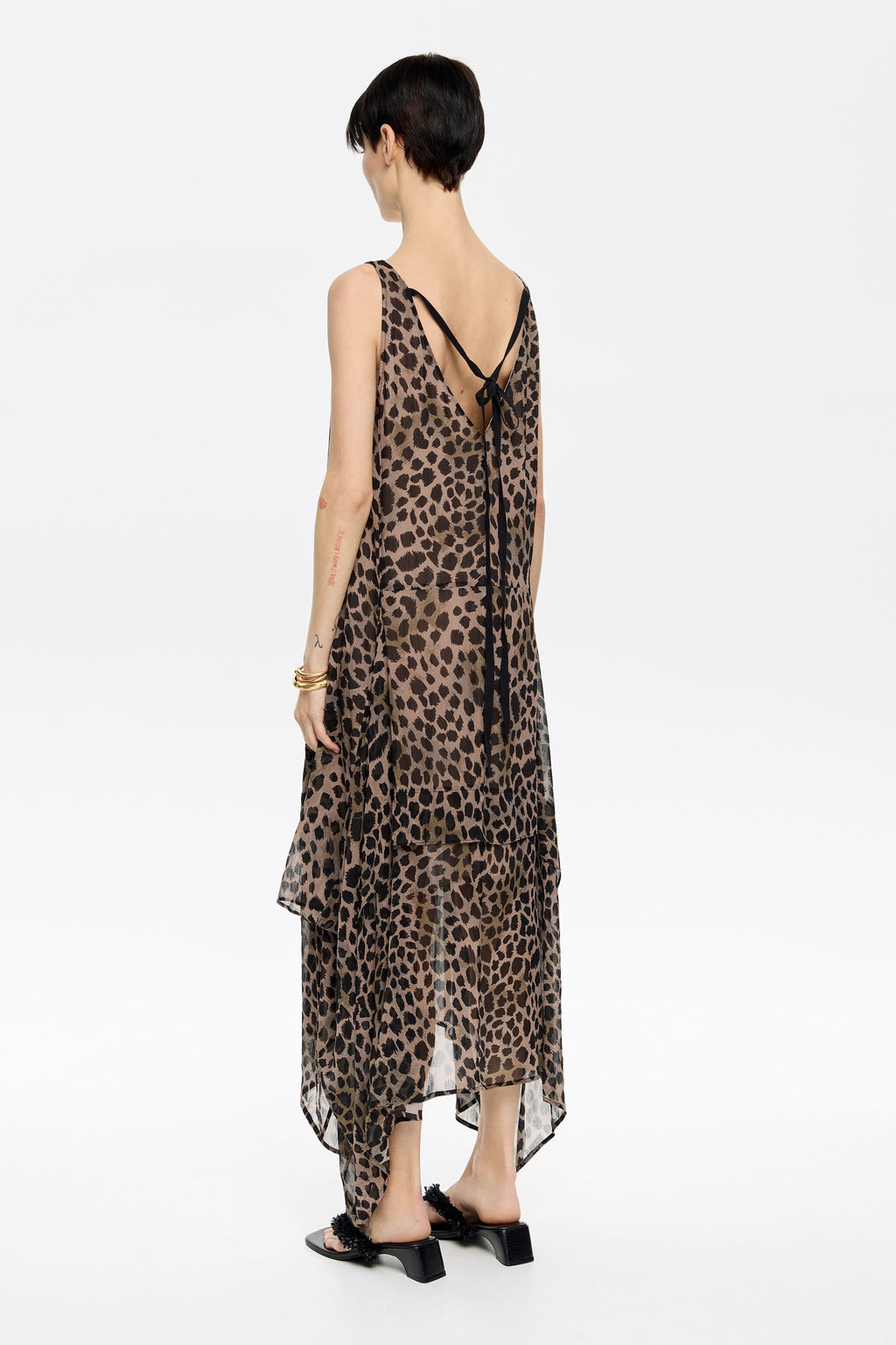 Khaki Cheetah asymmetric flowing dress