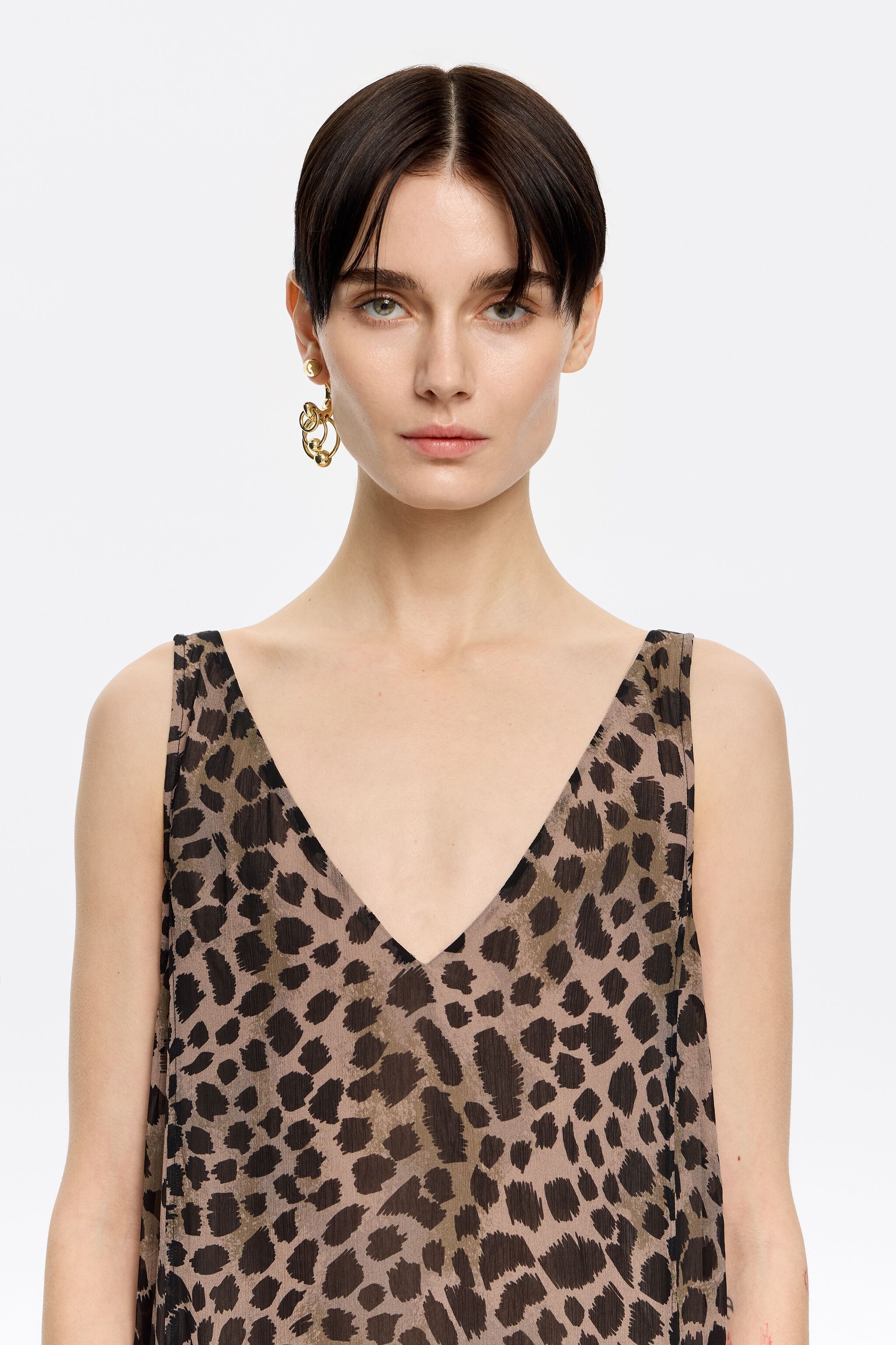 Khaki Cheetah asymmetric flowing dress