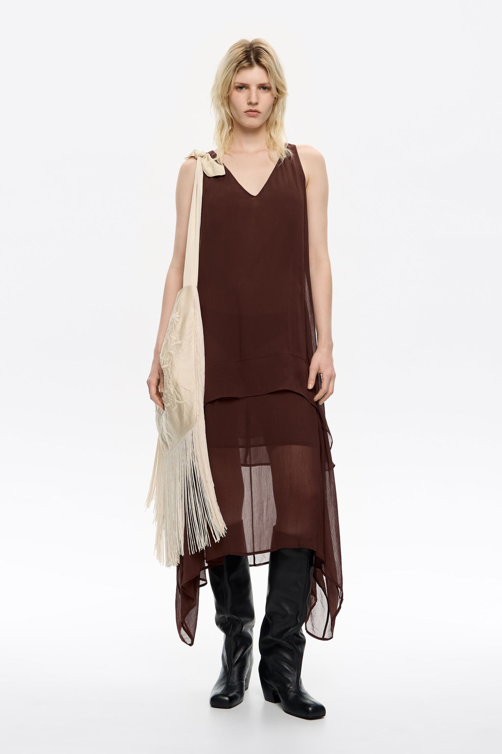 Brown fluid asymmetric dress