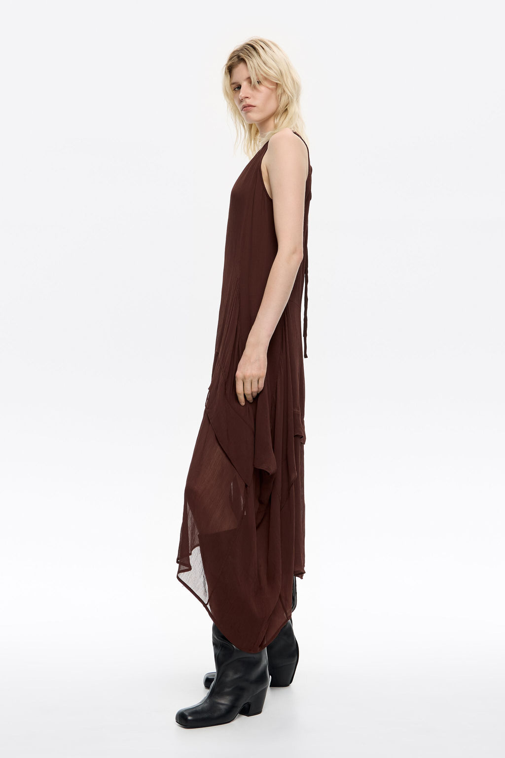 Brown fluid asymmetric dress