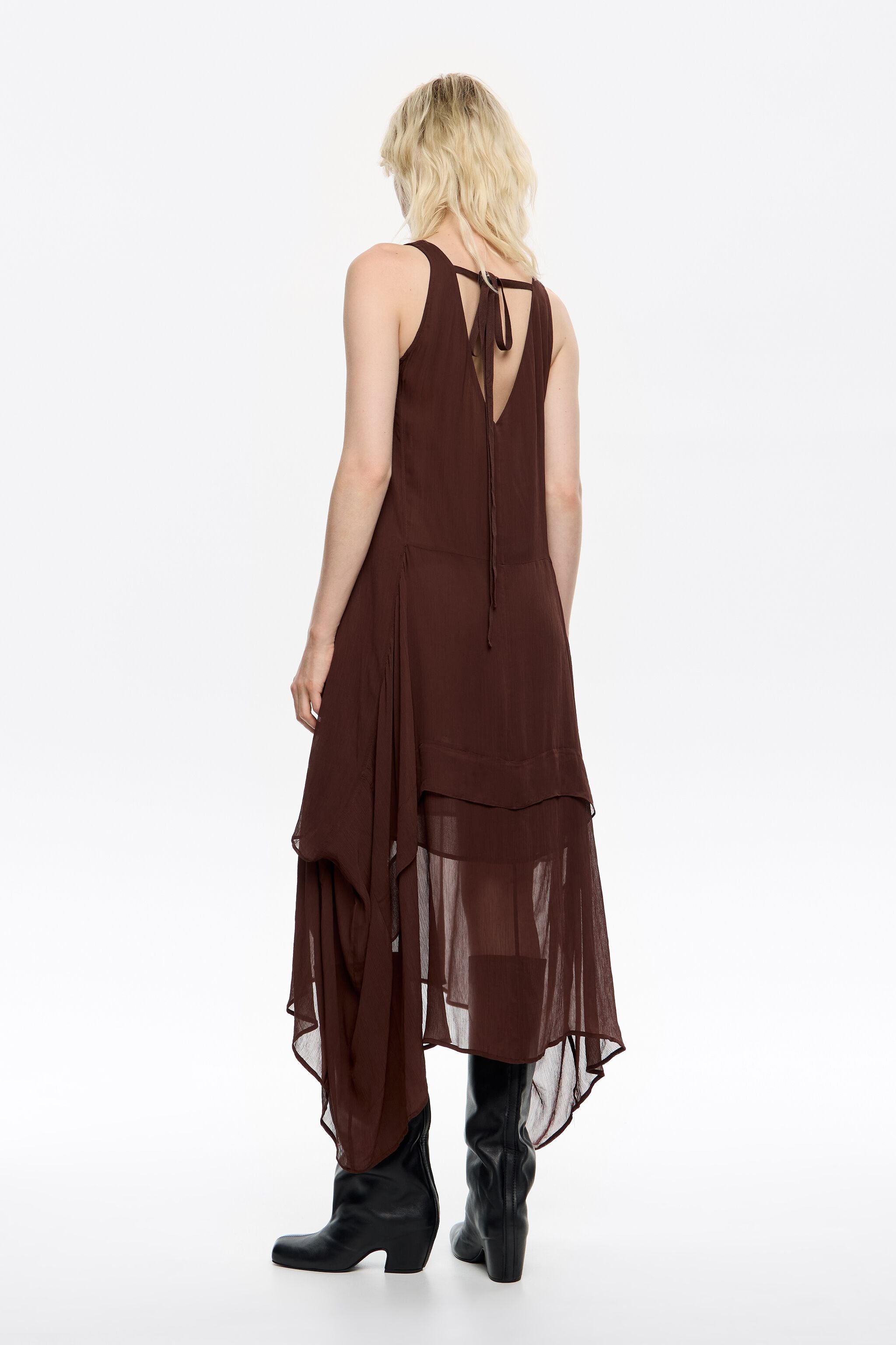 Brown fluid asymmetric dress