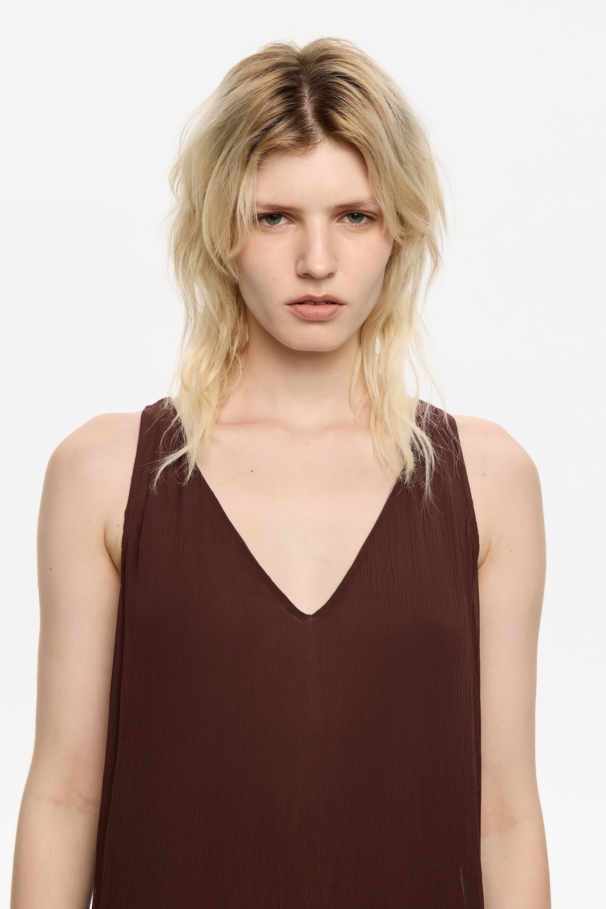 Brown fluid asymmetric dress