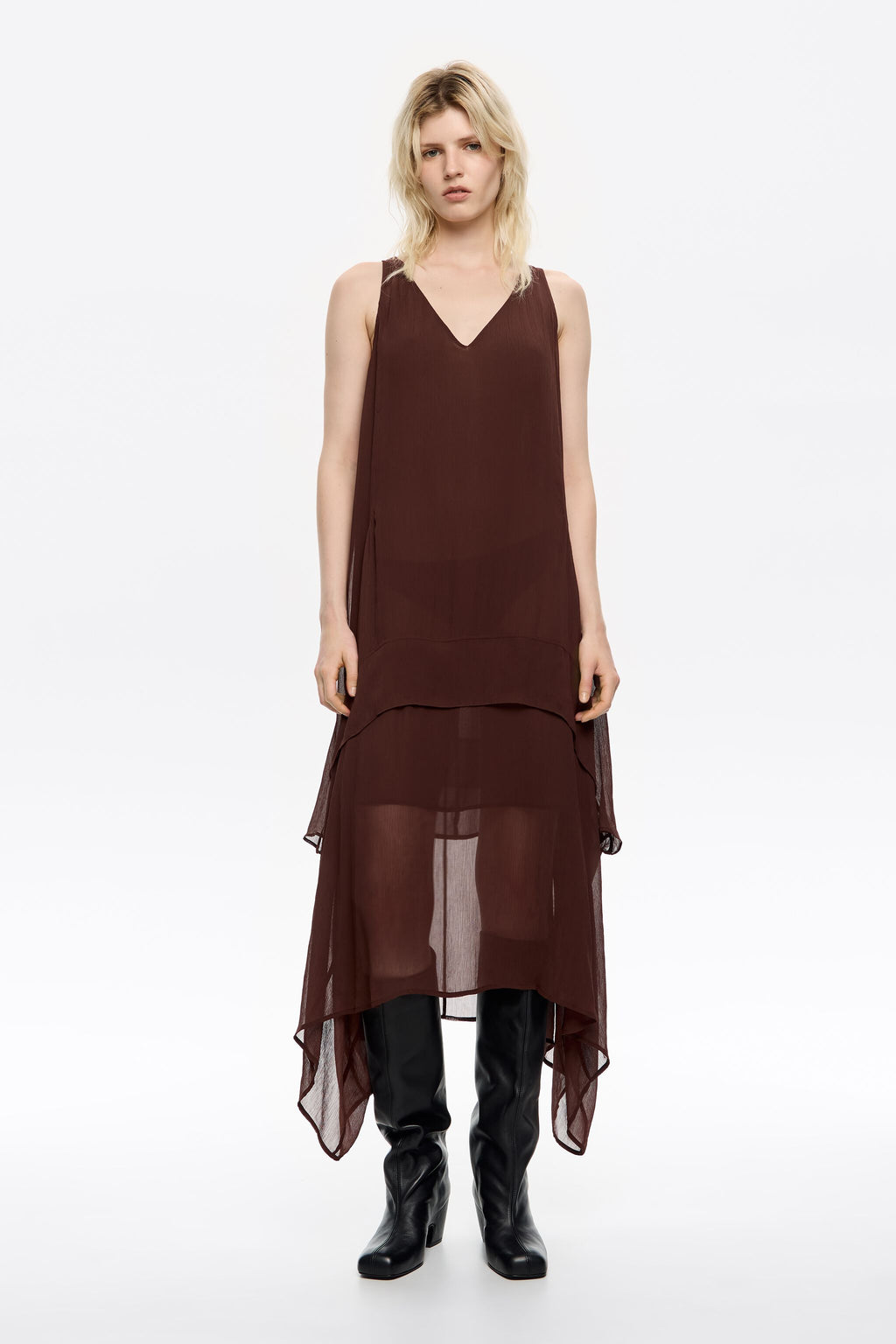 Brown fluid asymmetric dress