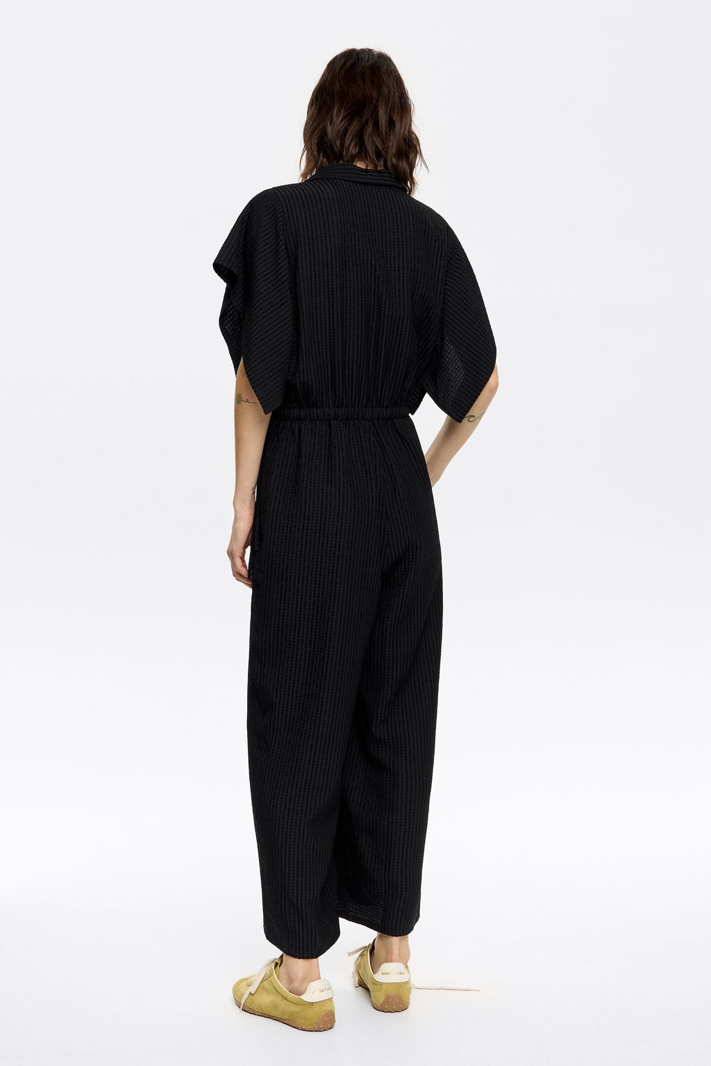 Black adjustable shirt jumpsuit