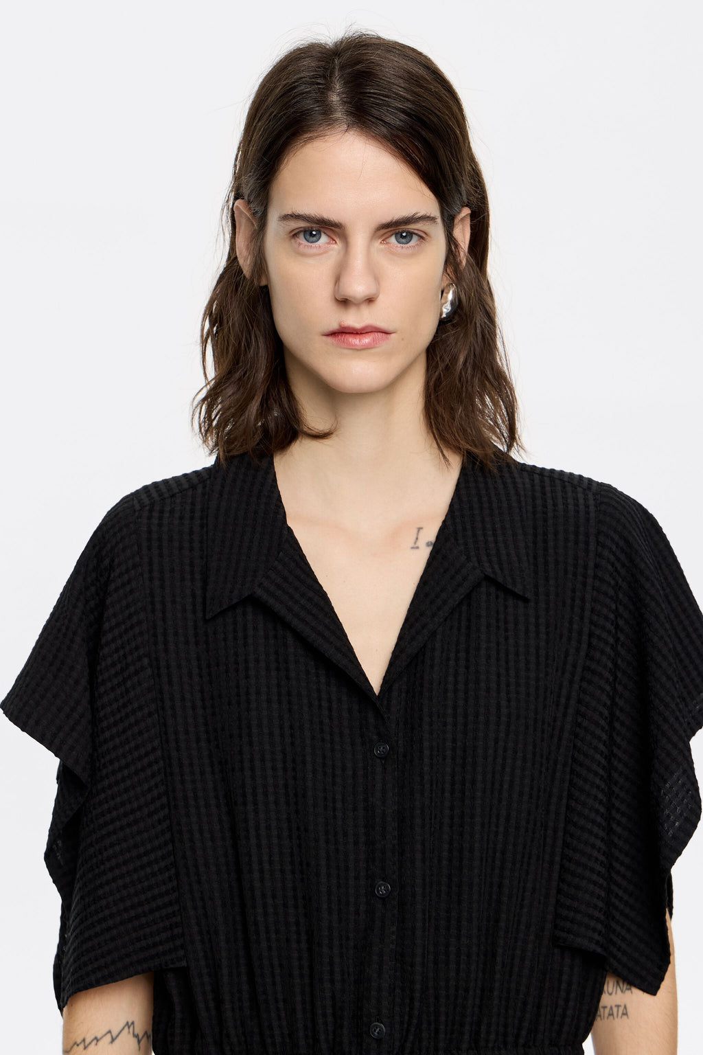 Black adjustable shirt jumpsuit