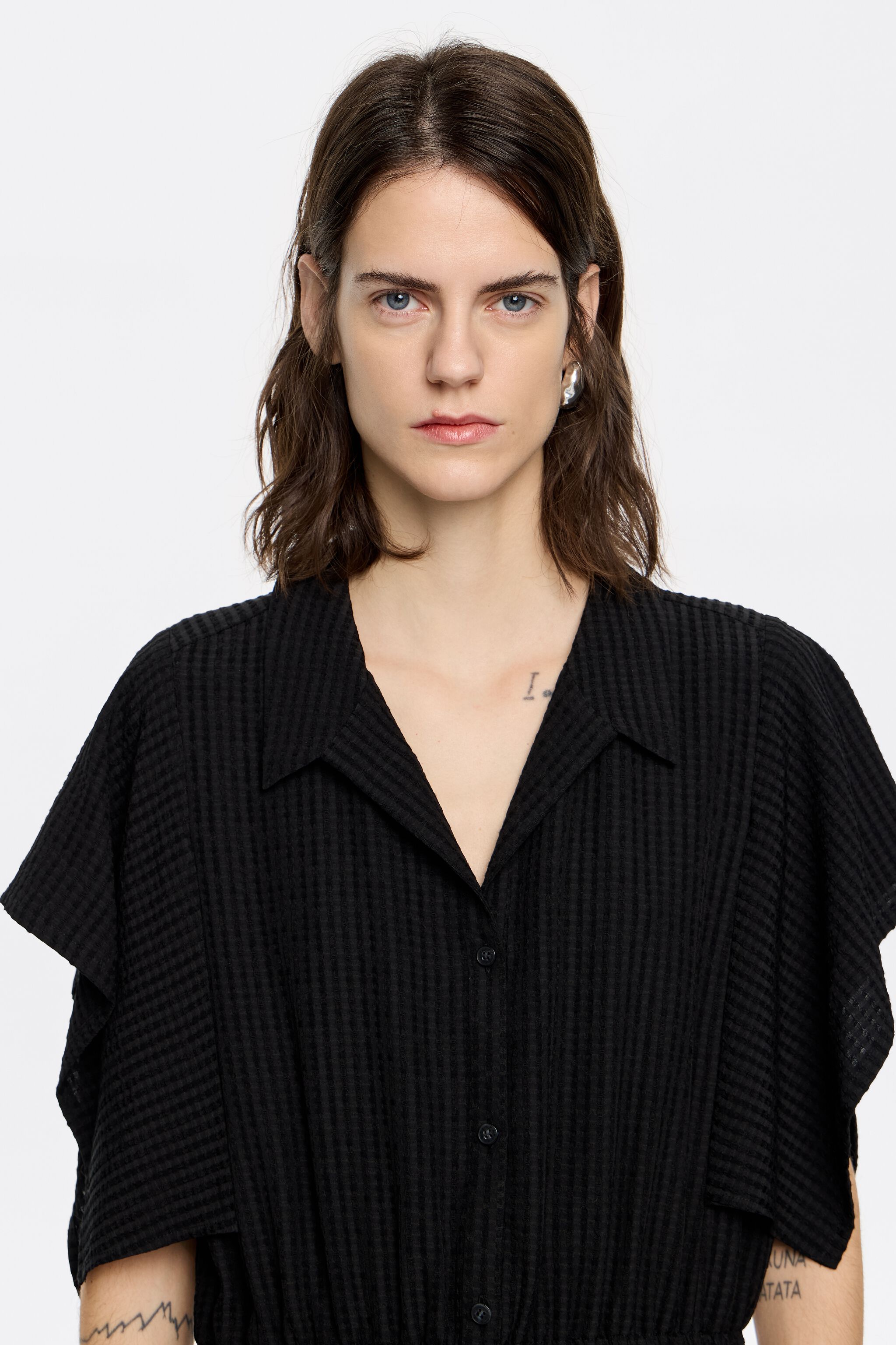 Black adjustable shirt jumpsuit