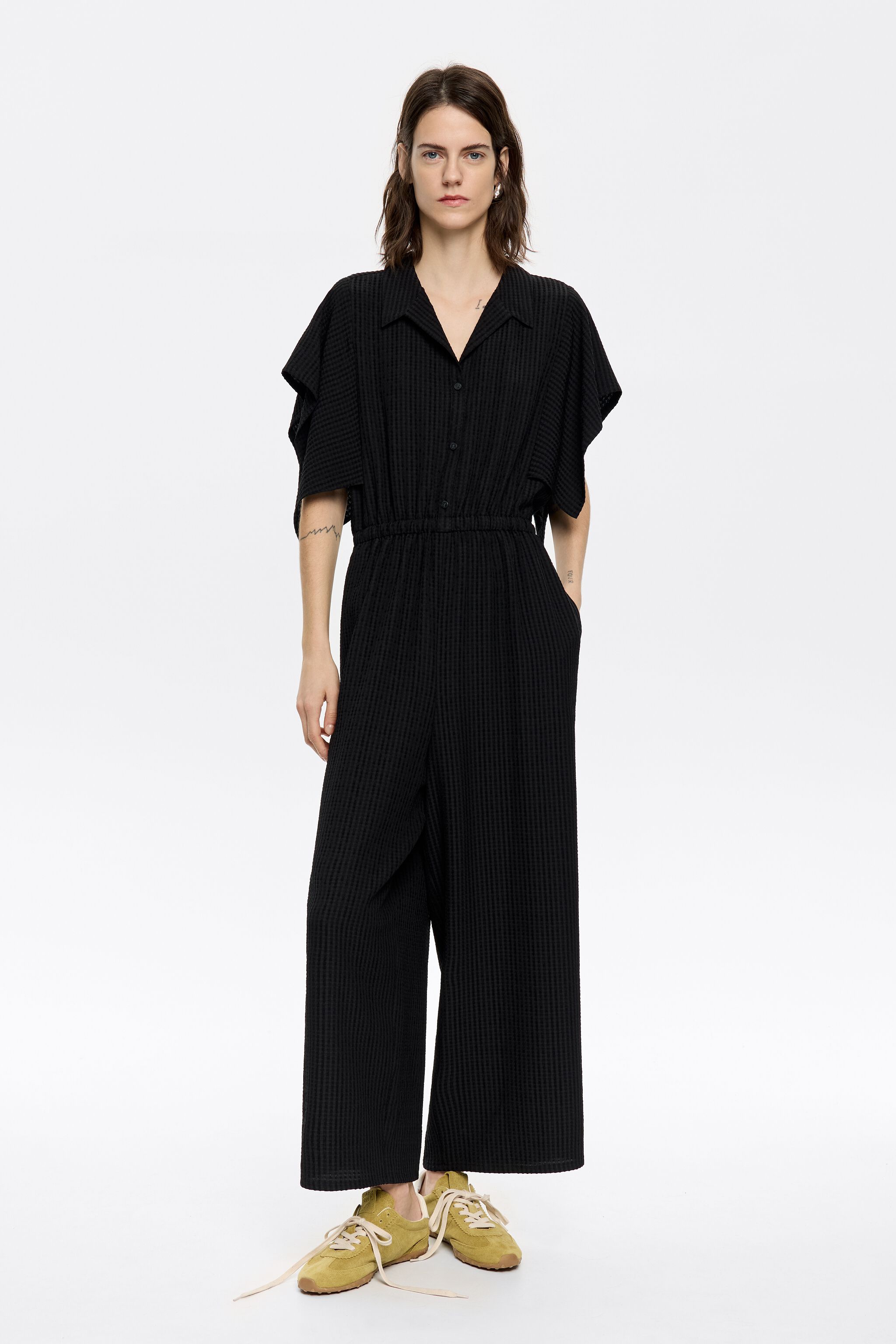 Black adjustable shirt jumpsuit