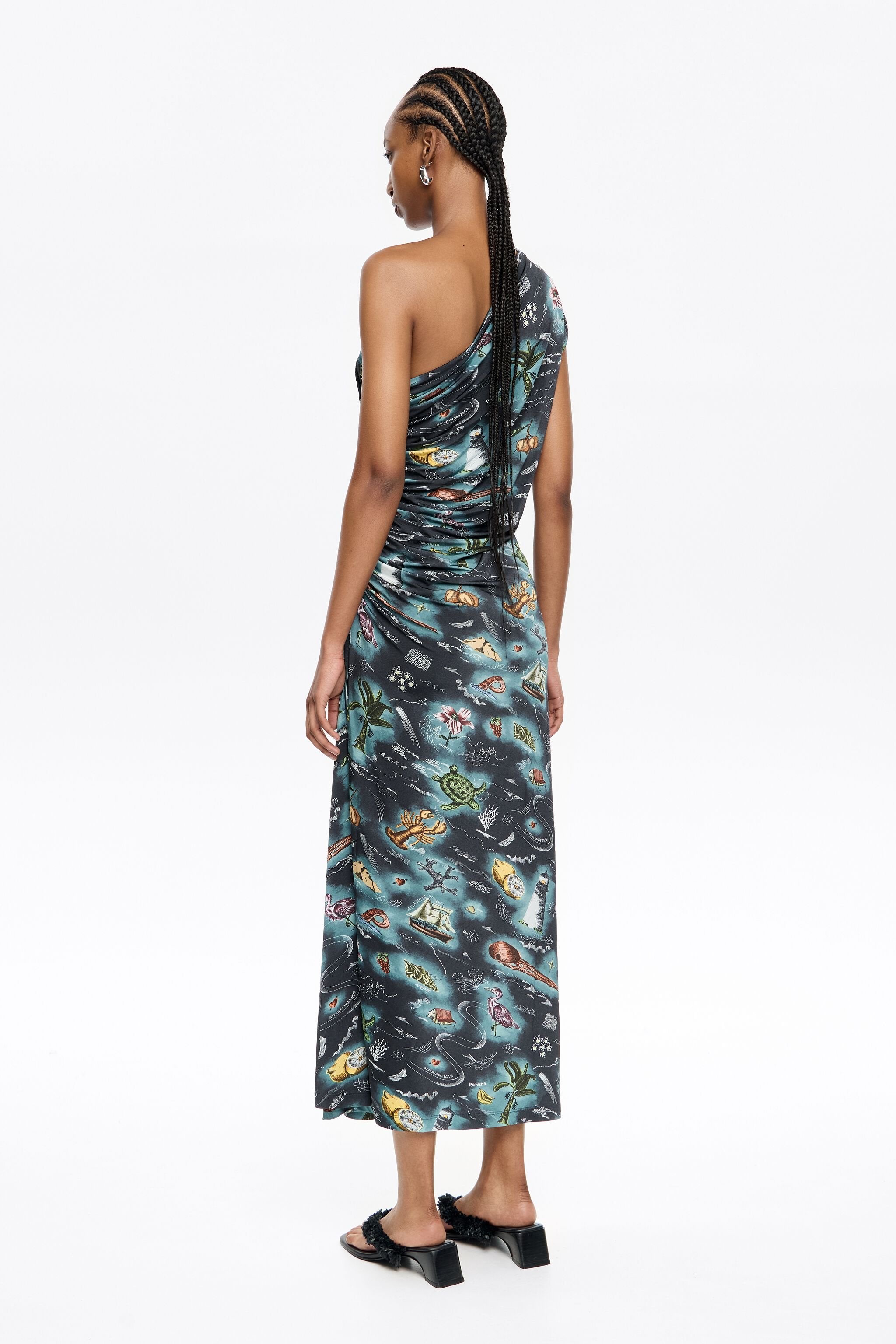 Black fitted Maps ruched dress