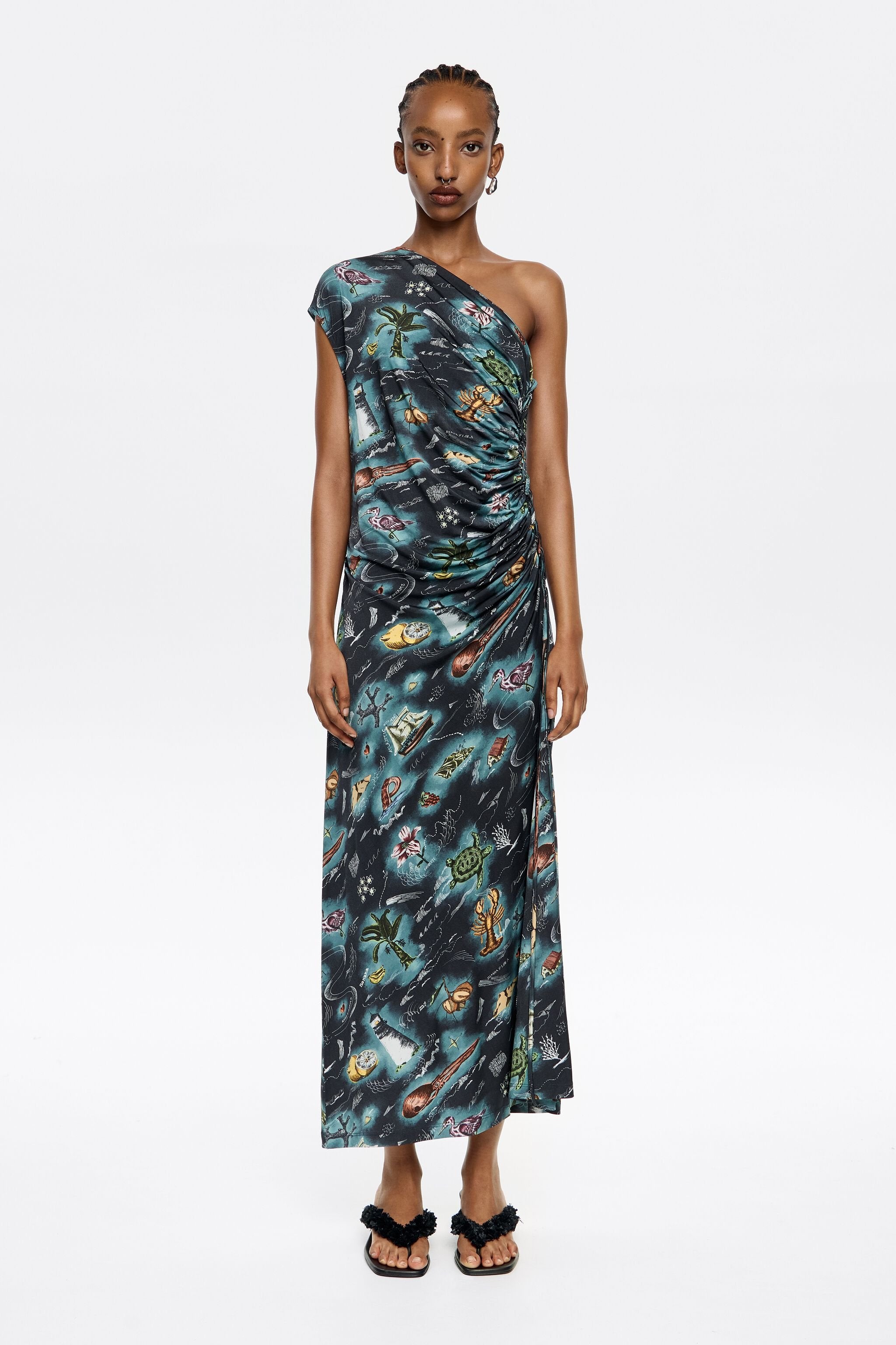 Black fitted Maps ruched dress