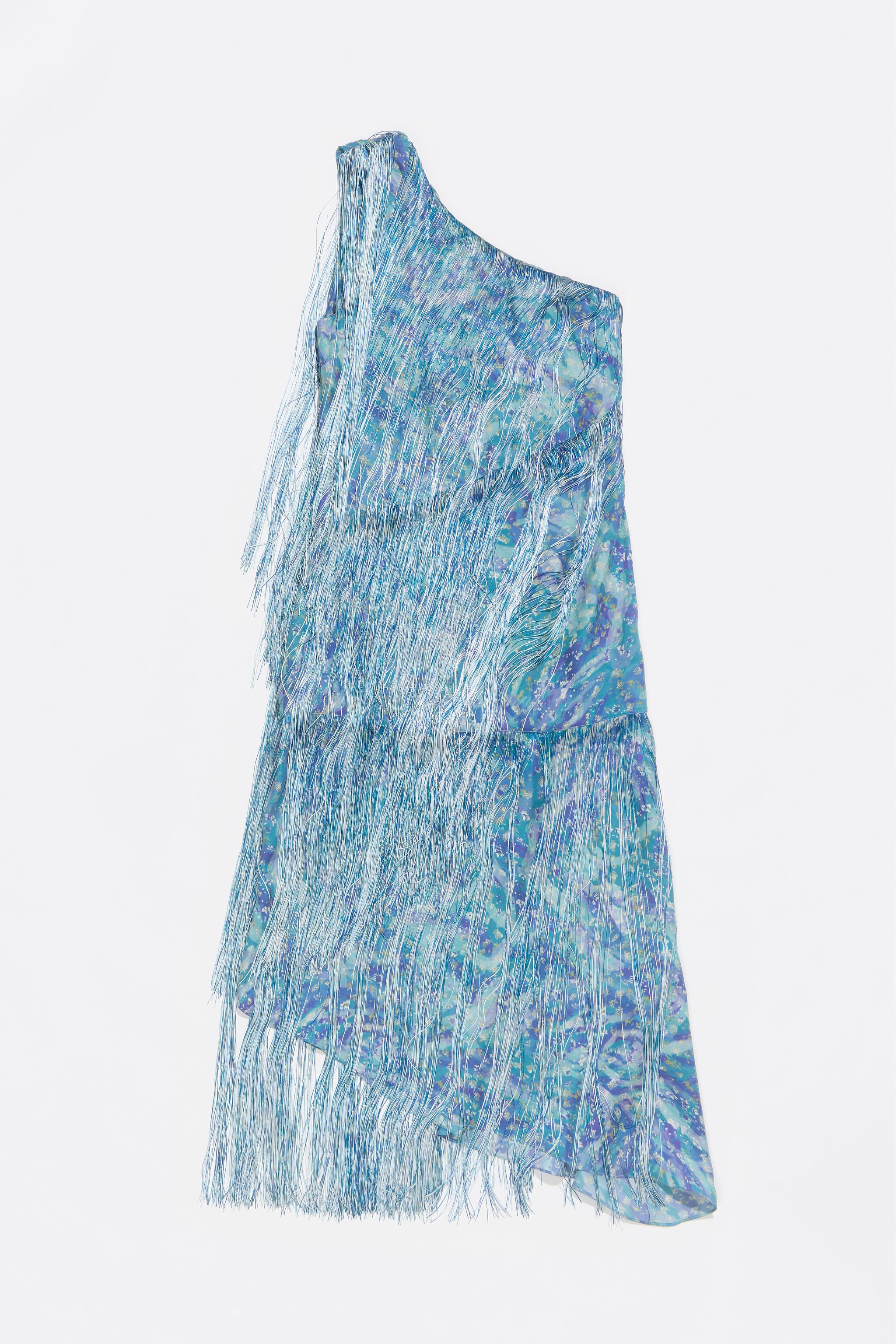 Blue floral patchwork fringed dress