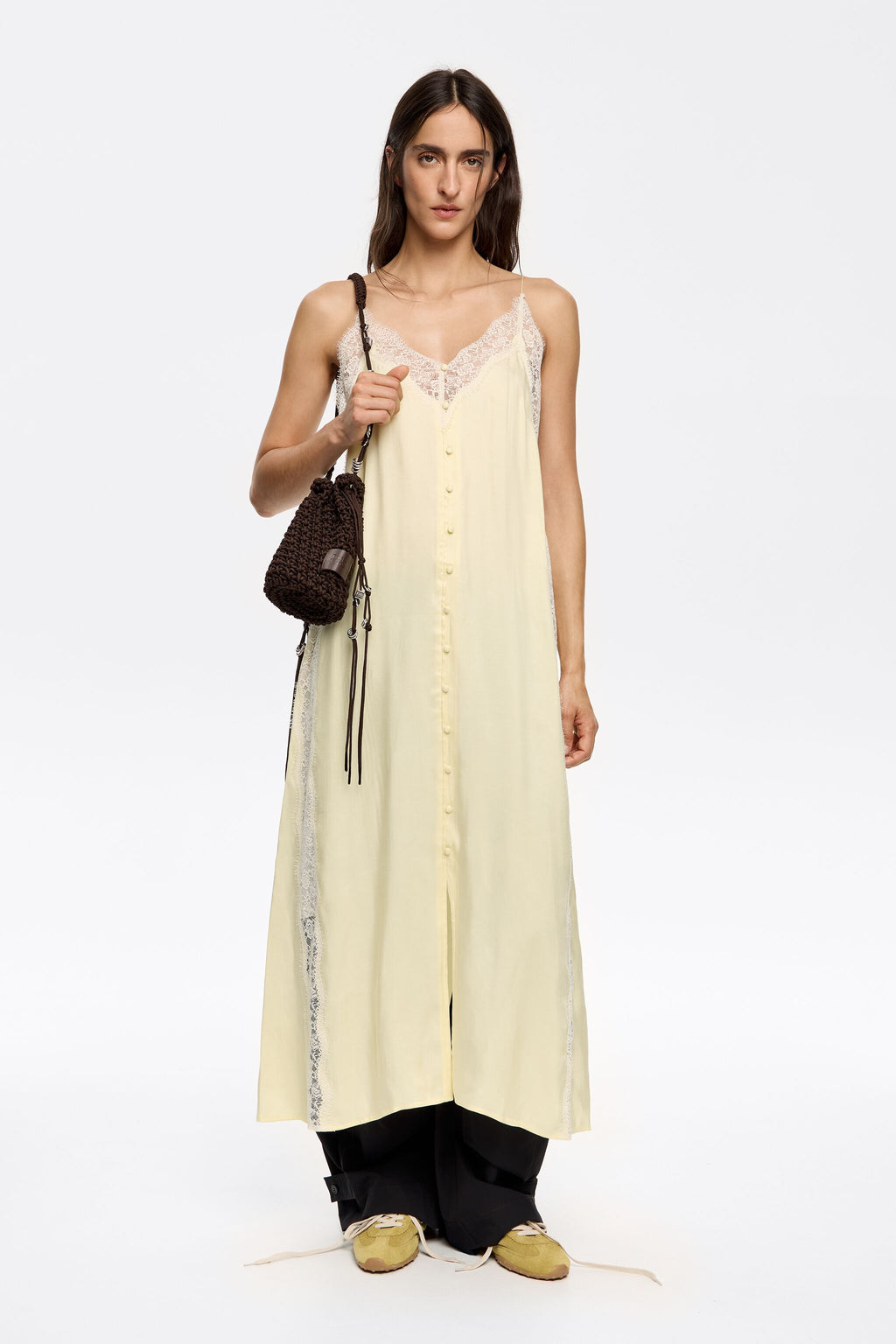 Light yellow lace strappy dress