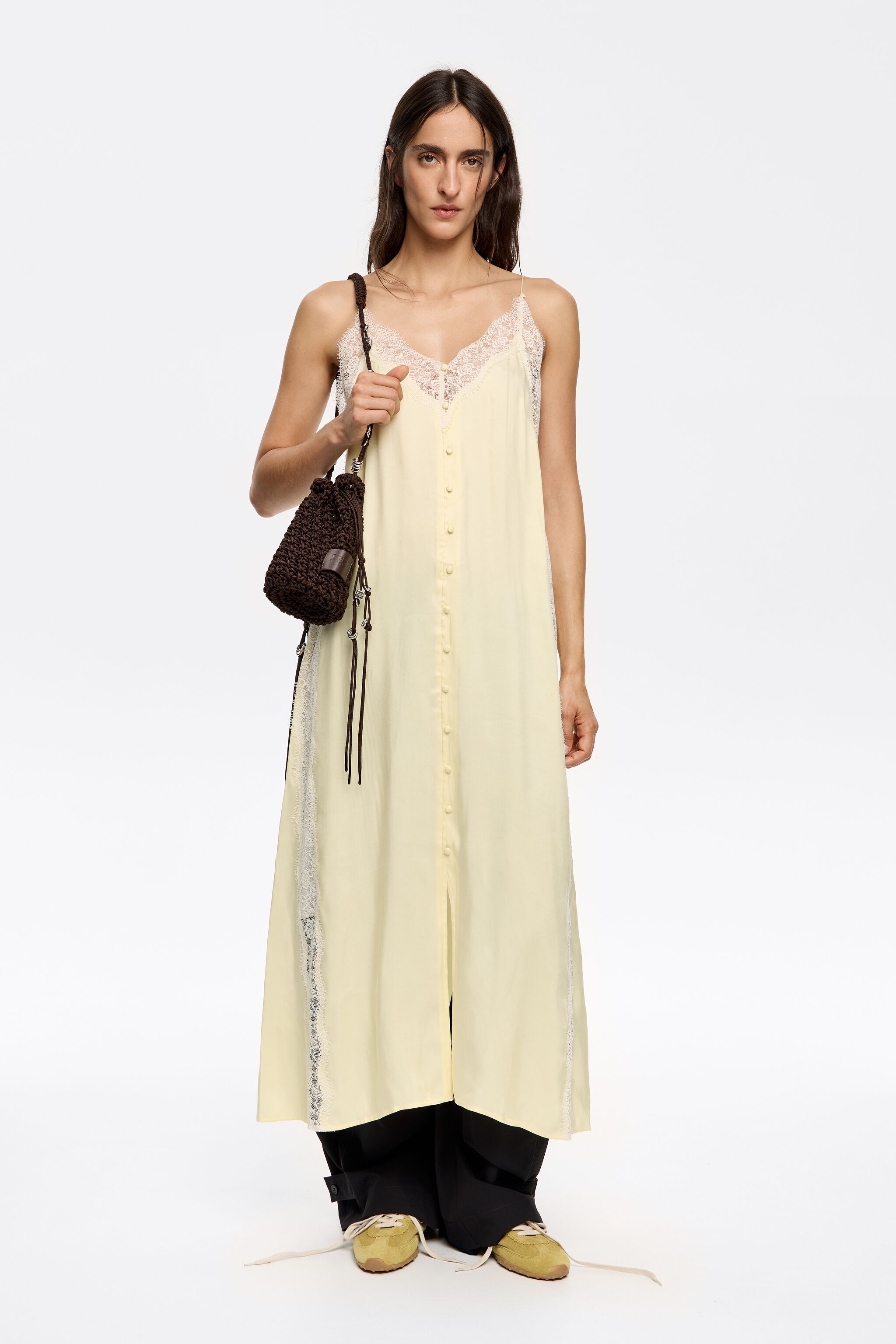 Light yellow lace strappy dress