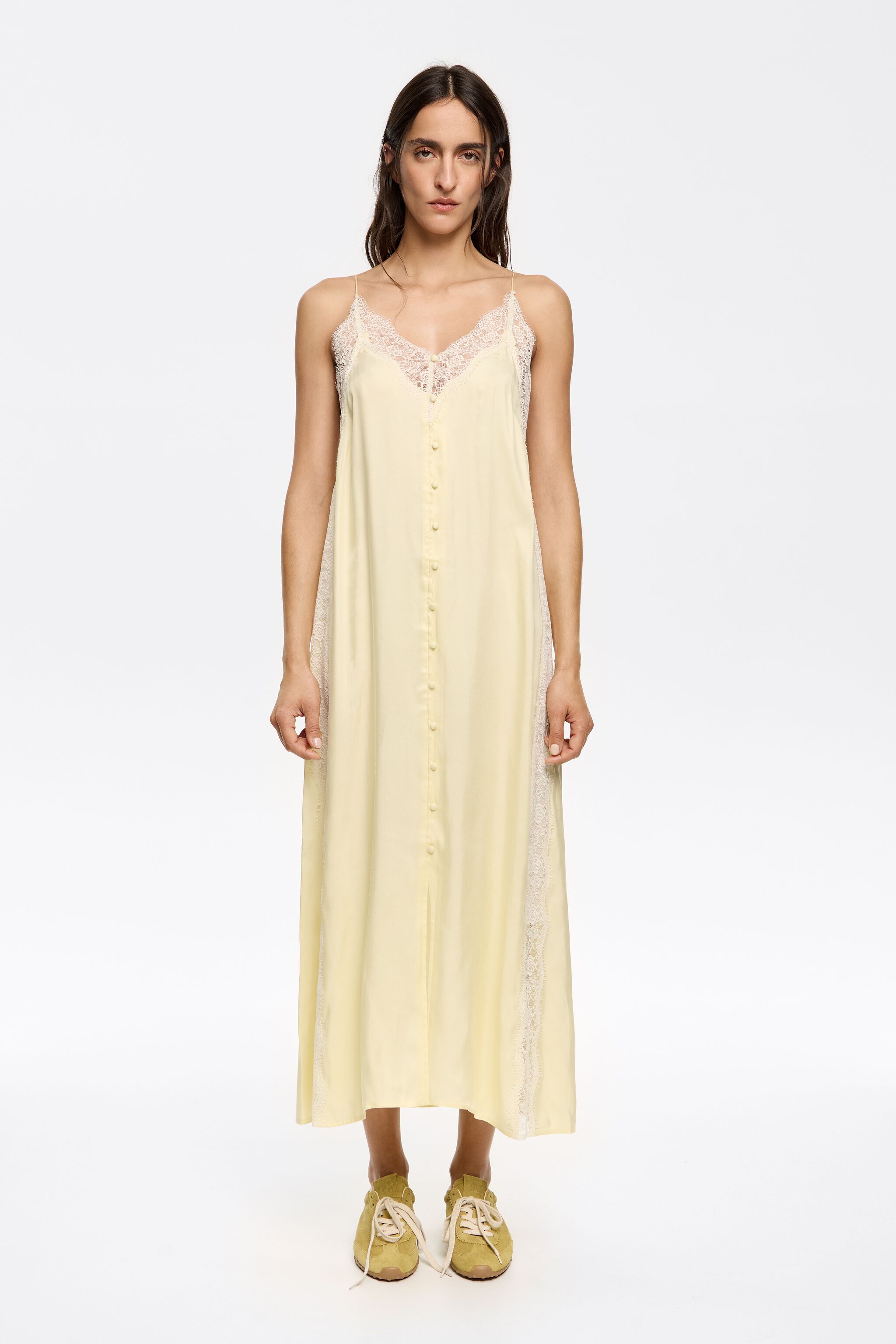 Light yellow lace strappy dress