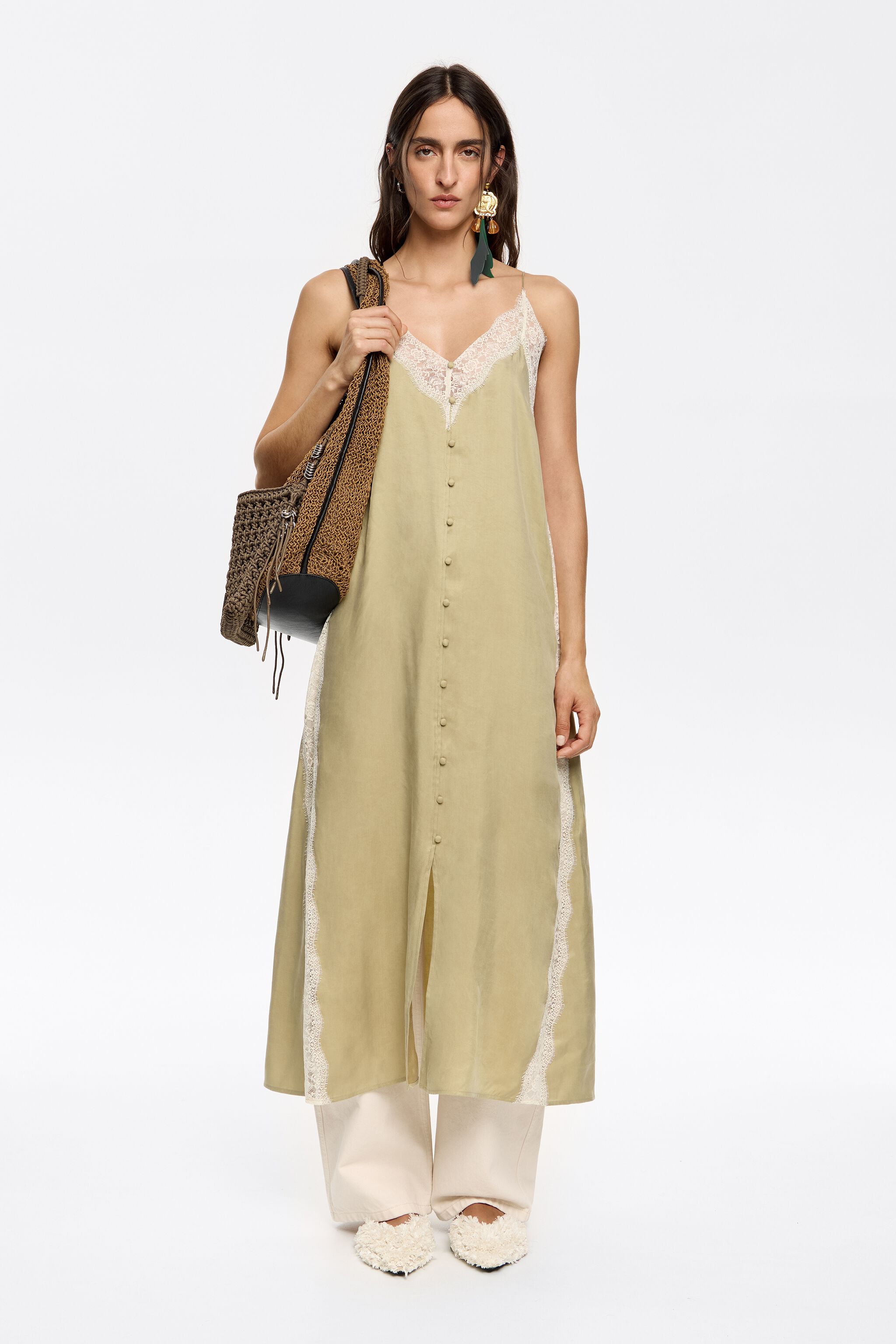 Light khaki lace strappy dress