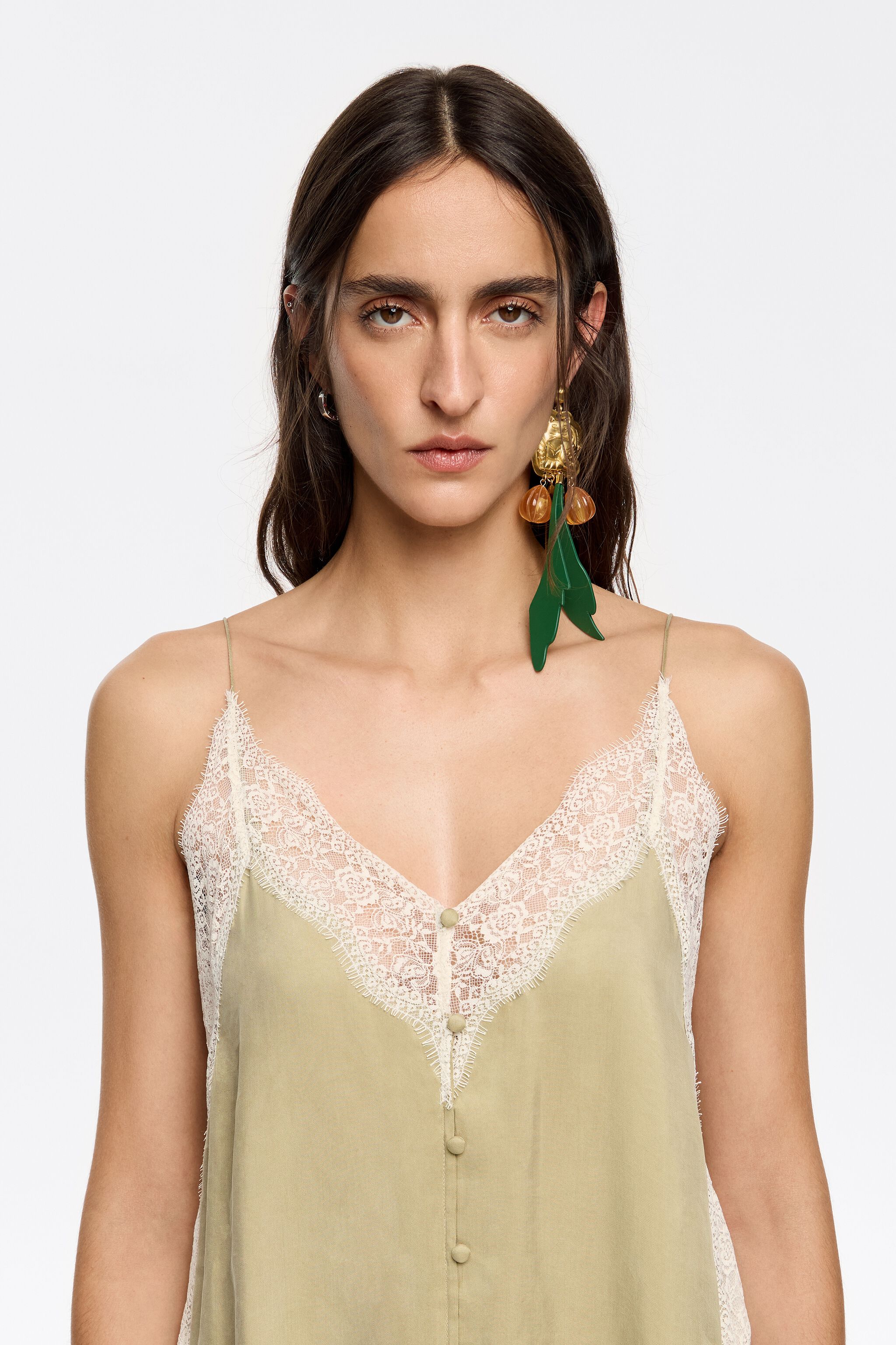 Light khaki lace strappy dress