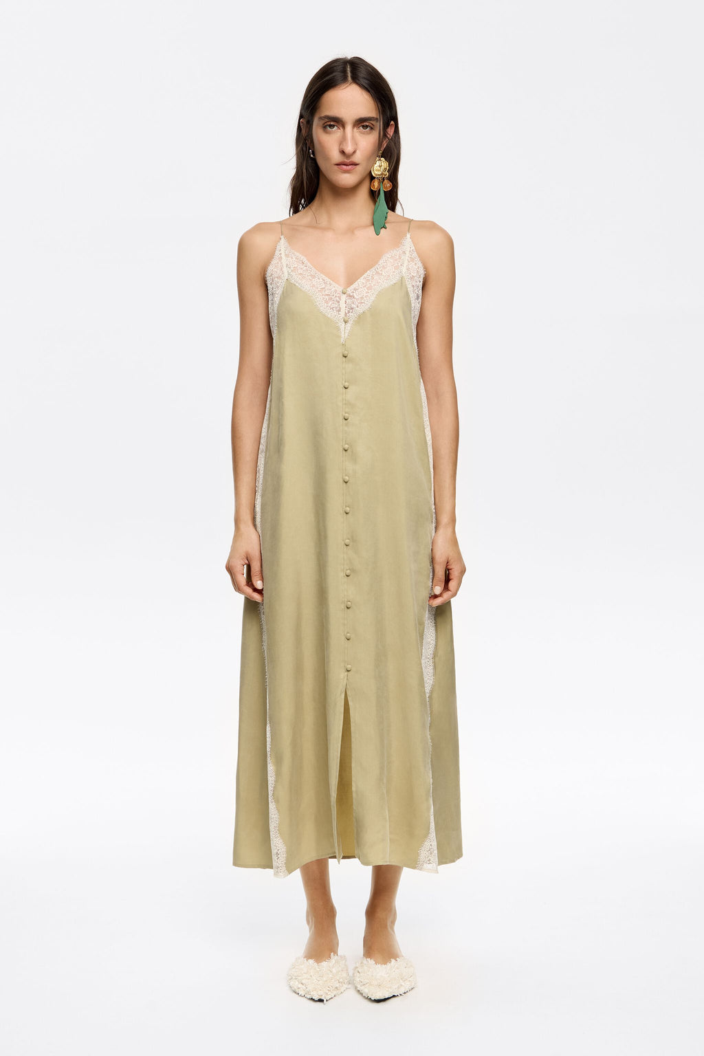 Light khaki lace strappy dress