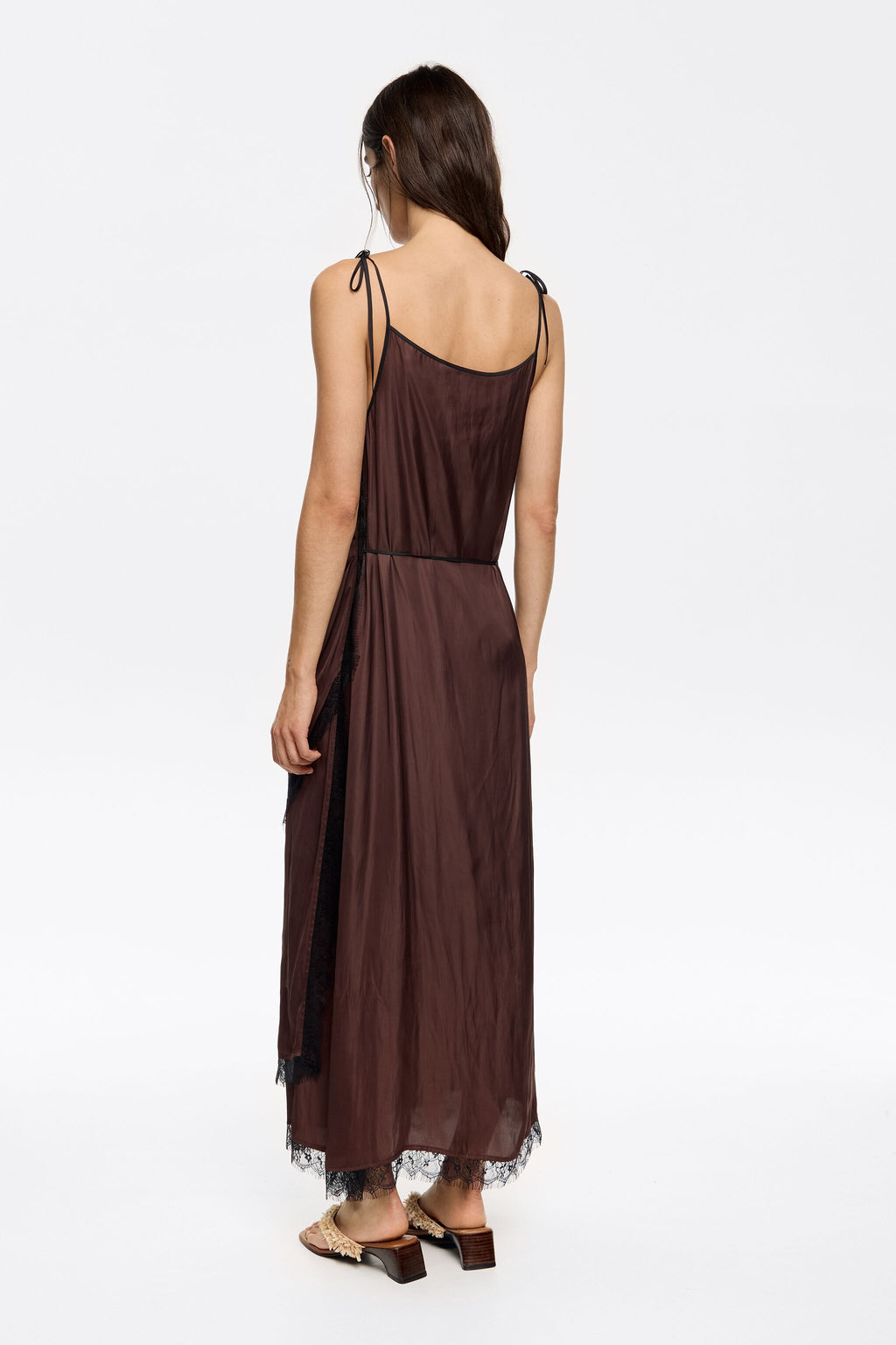 Dark brown lace flowing crossover dress