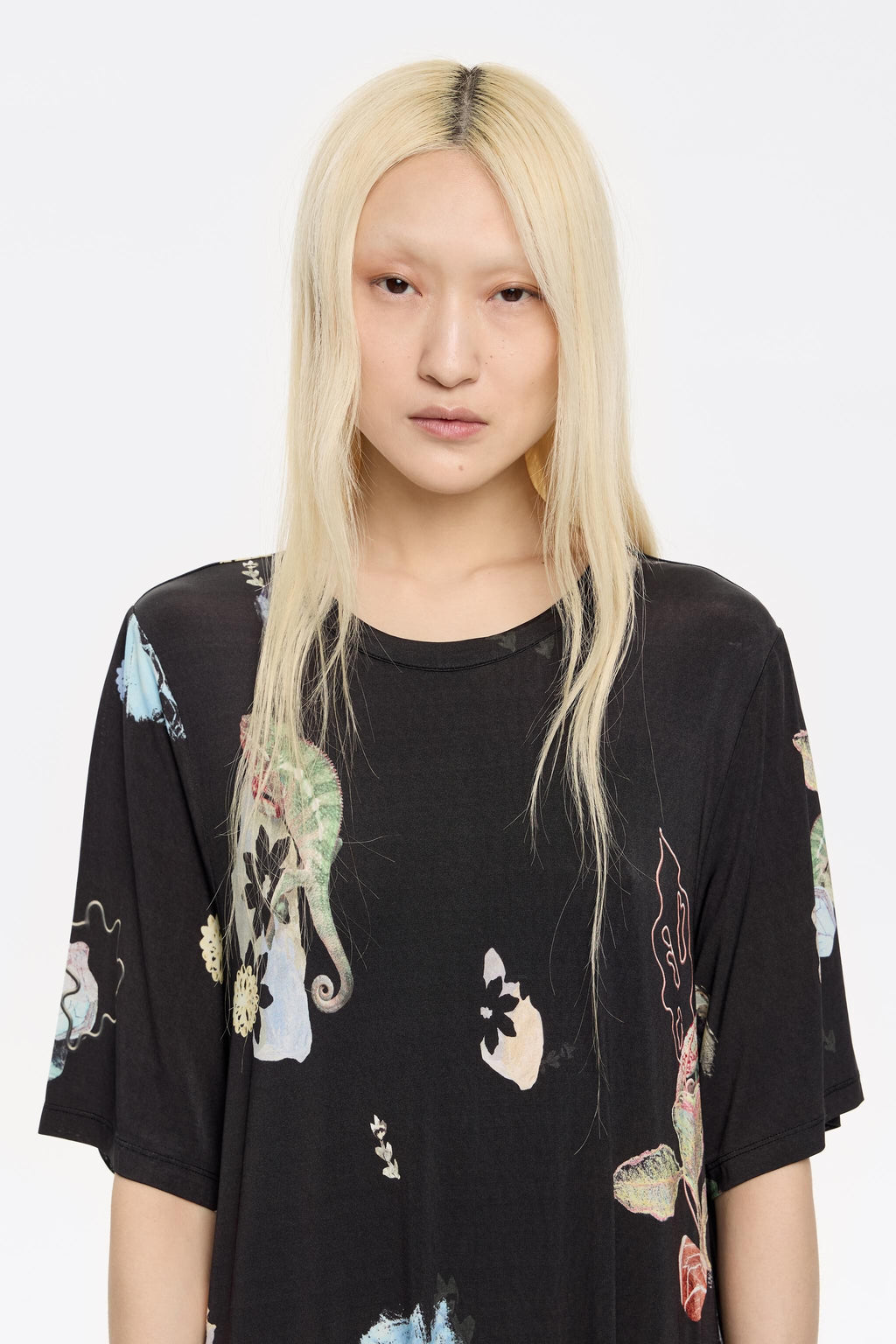 Long anthracite Chameleon T-shirt dress