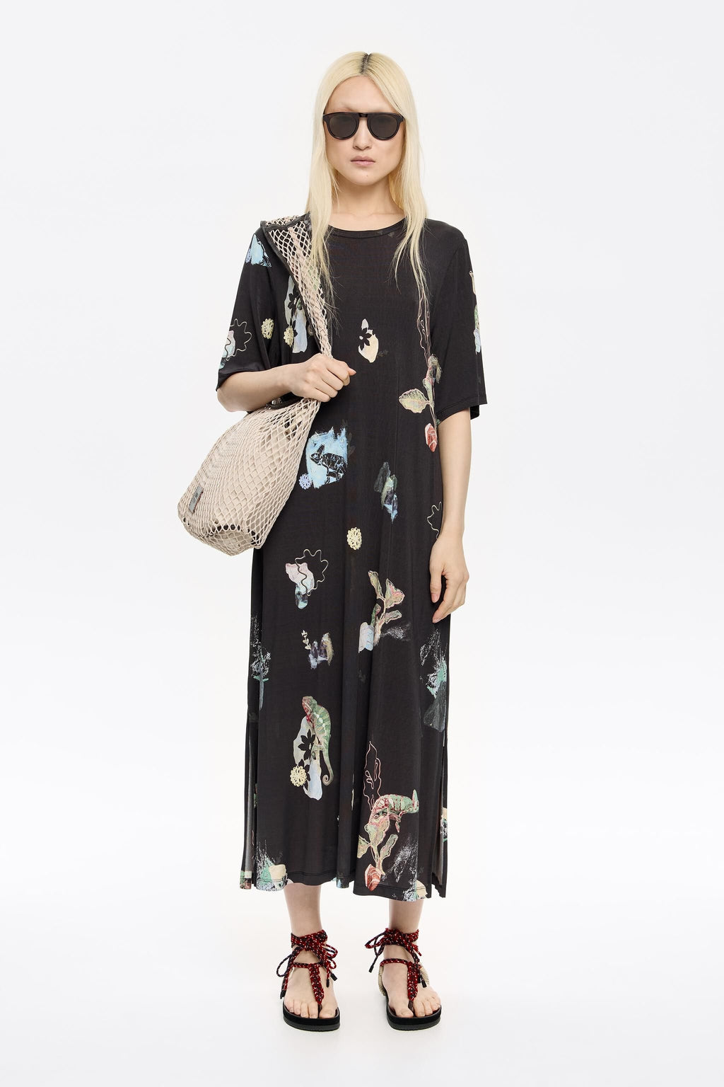 Long anthracite Chameleon T-shirt dress