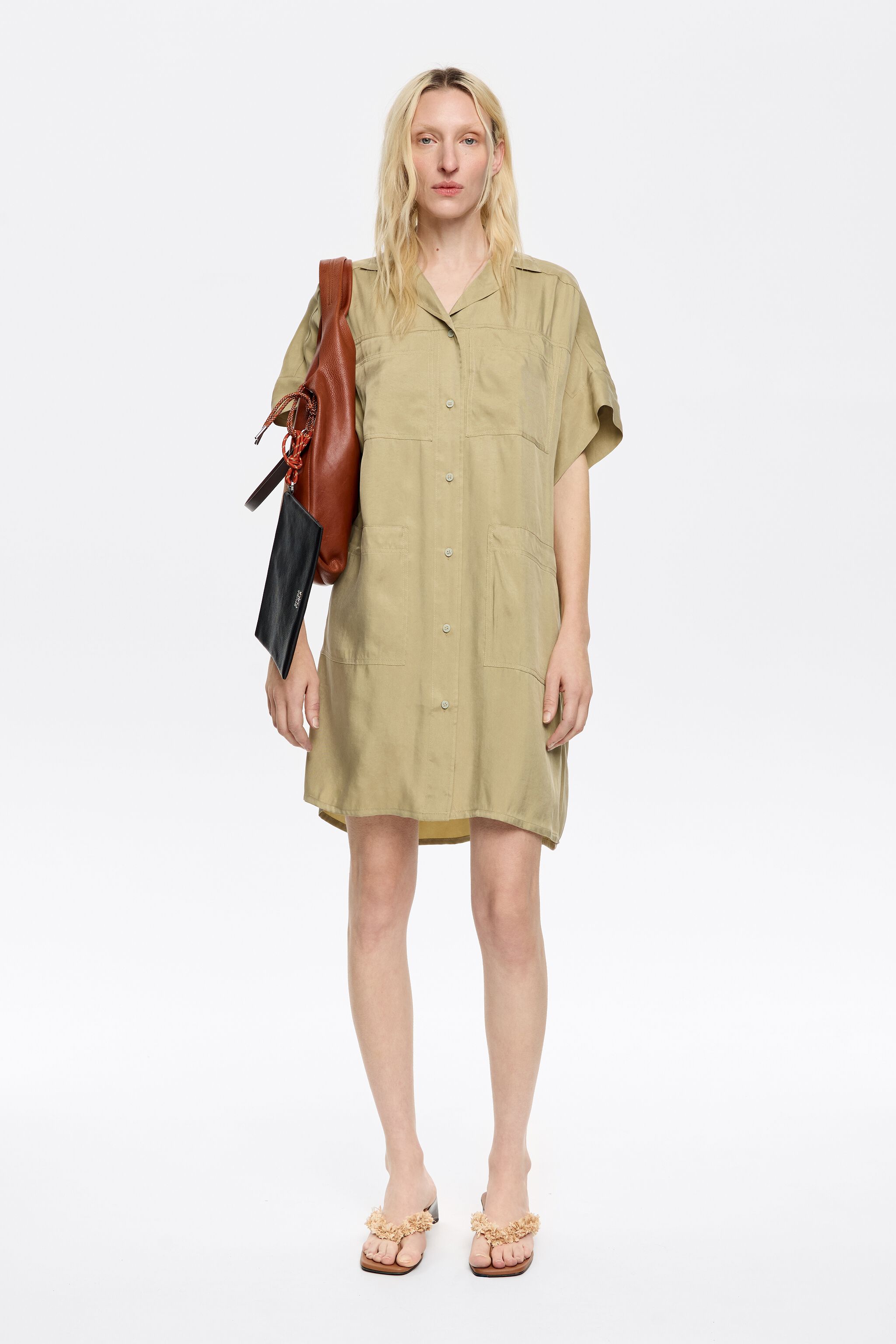 Short light khaki oversize dress