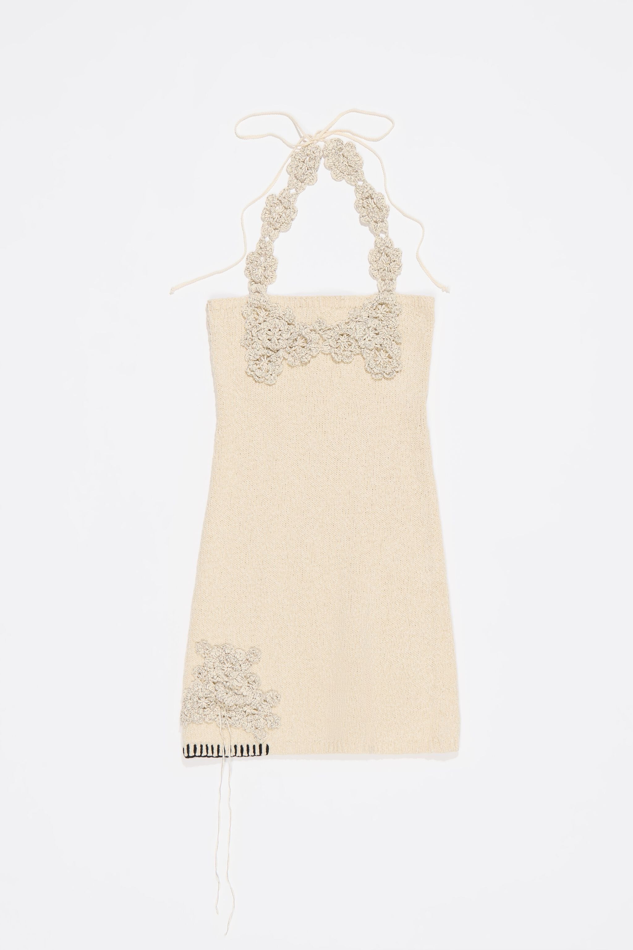 Sand floral crochet mini dress