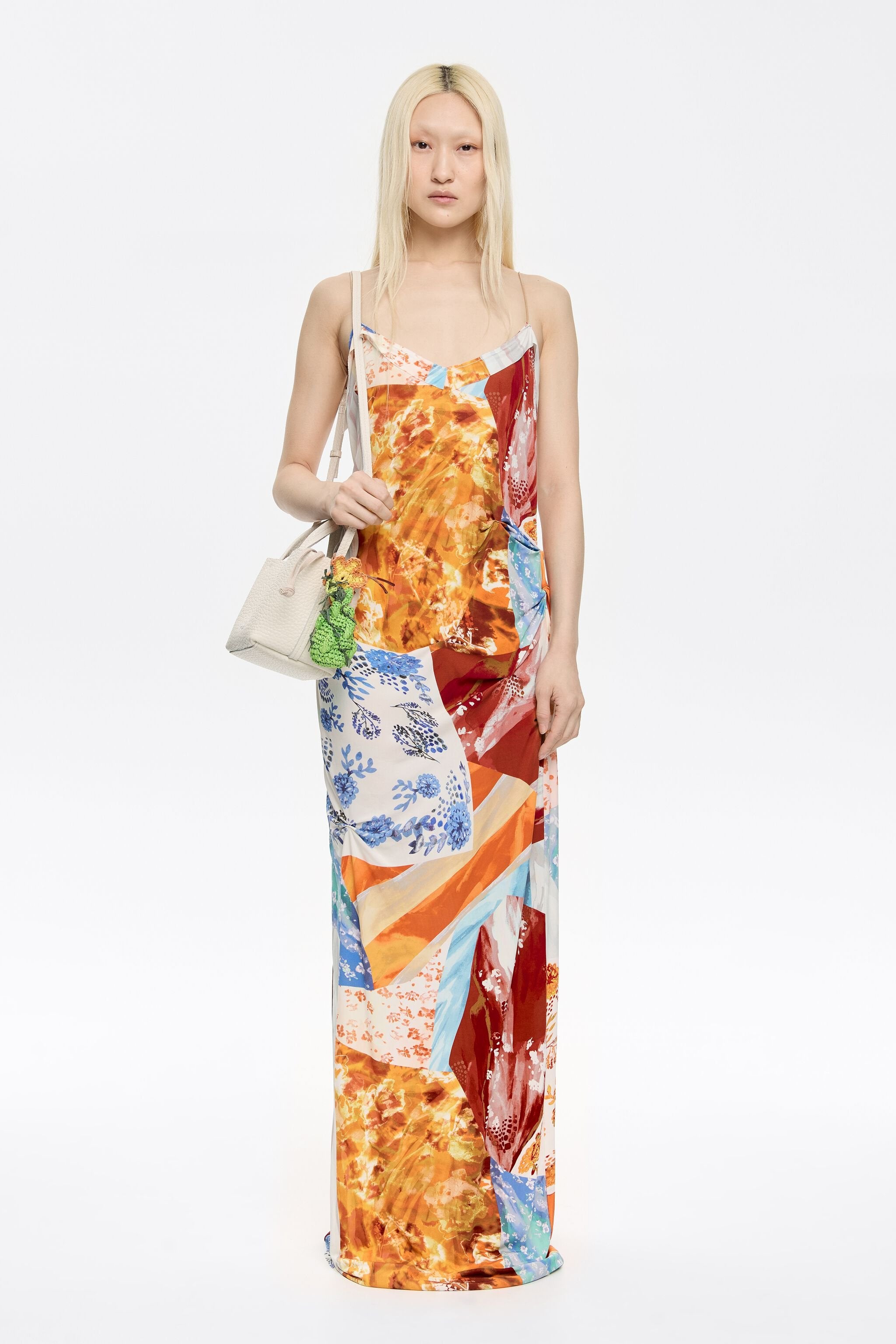 Long orange patchwork dress