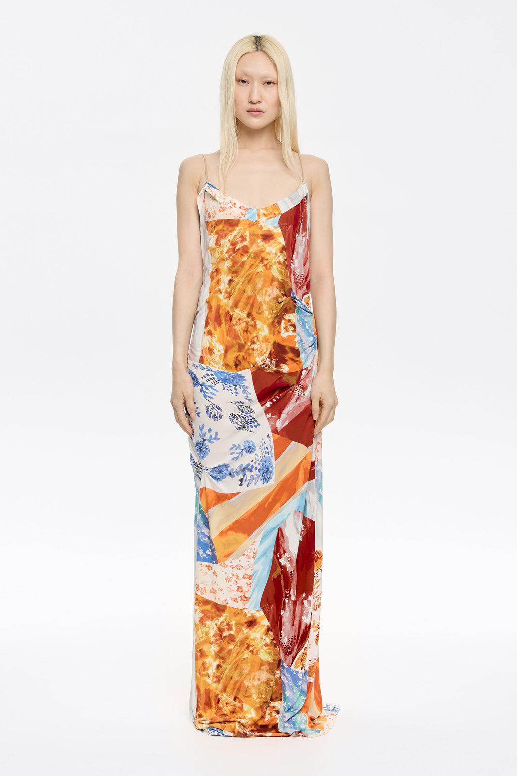 Long orange patchwork dress