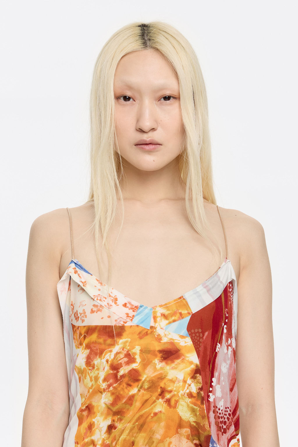 Long orange patchwork dress