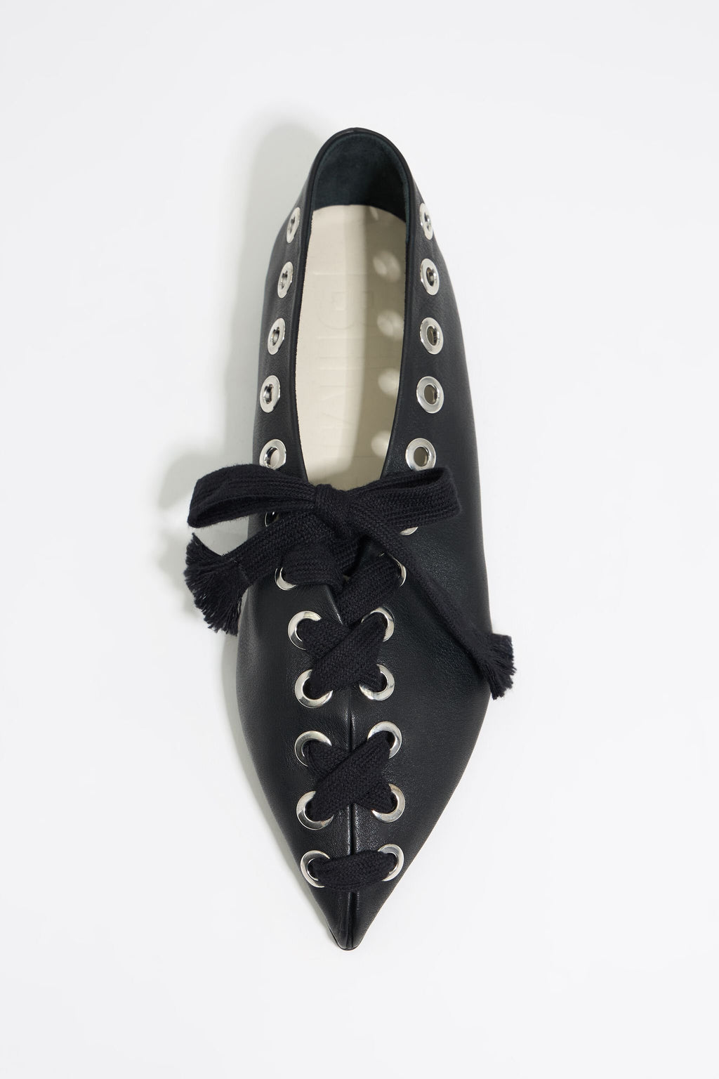 Black leather lace-up ballerina