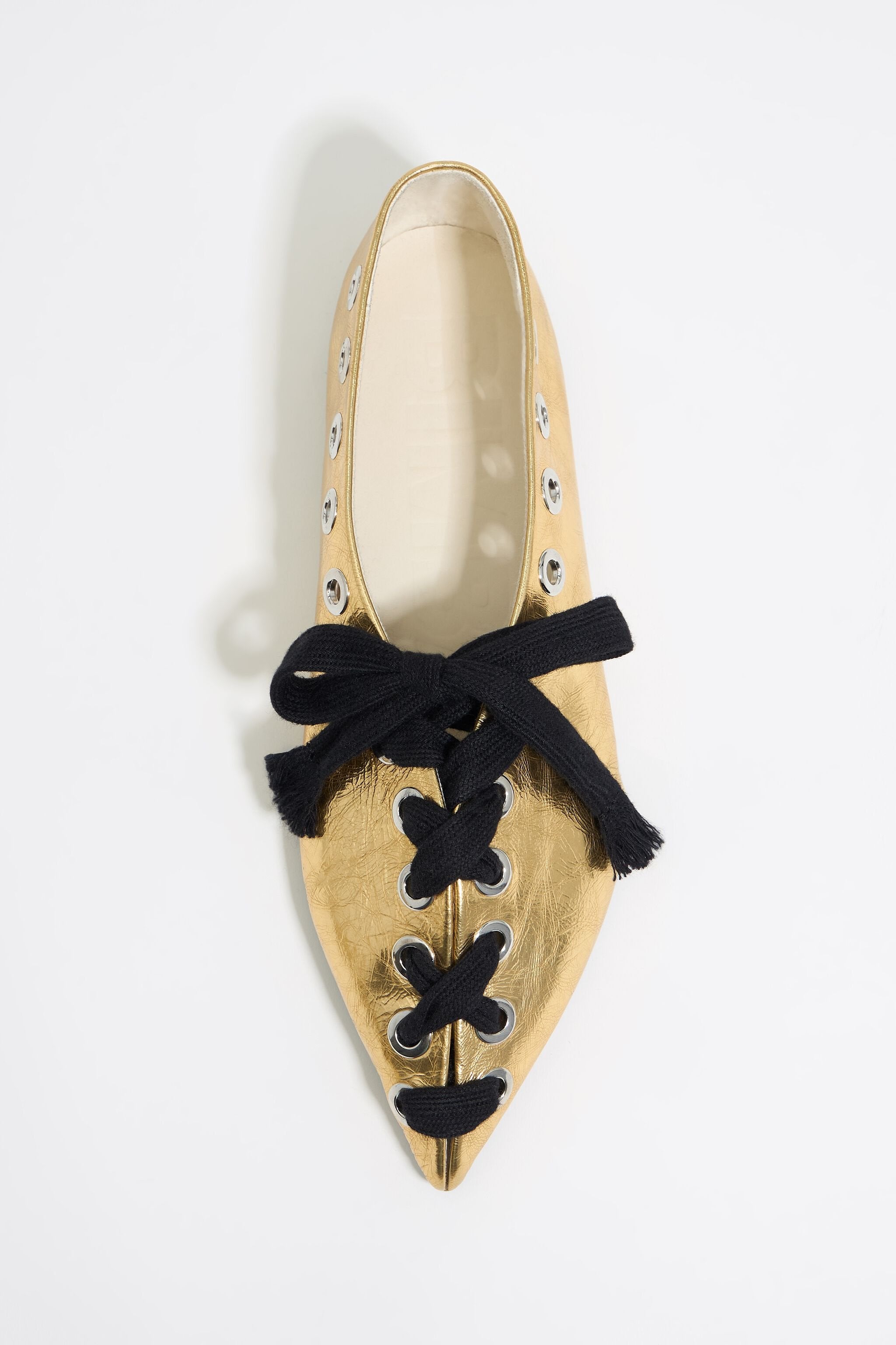 Gold leather lace-up ballerina